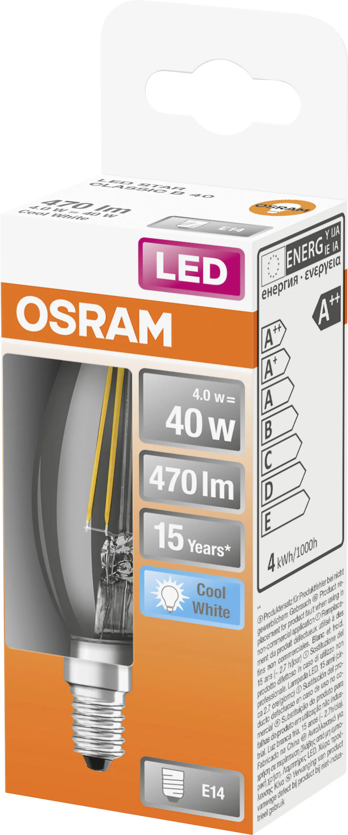 Osram LED Leuchtmittel Star Classic B40 E14 4W neutralweiß, klar