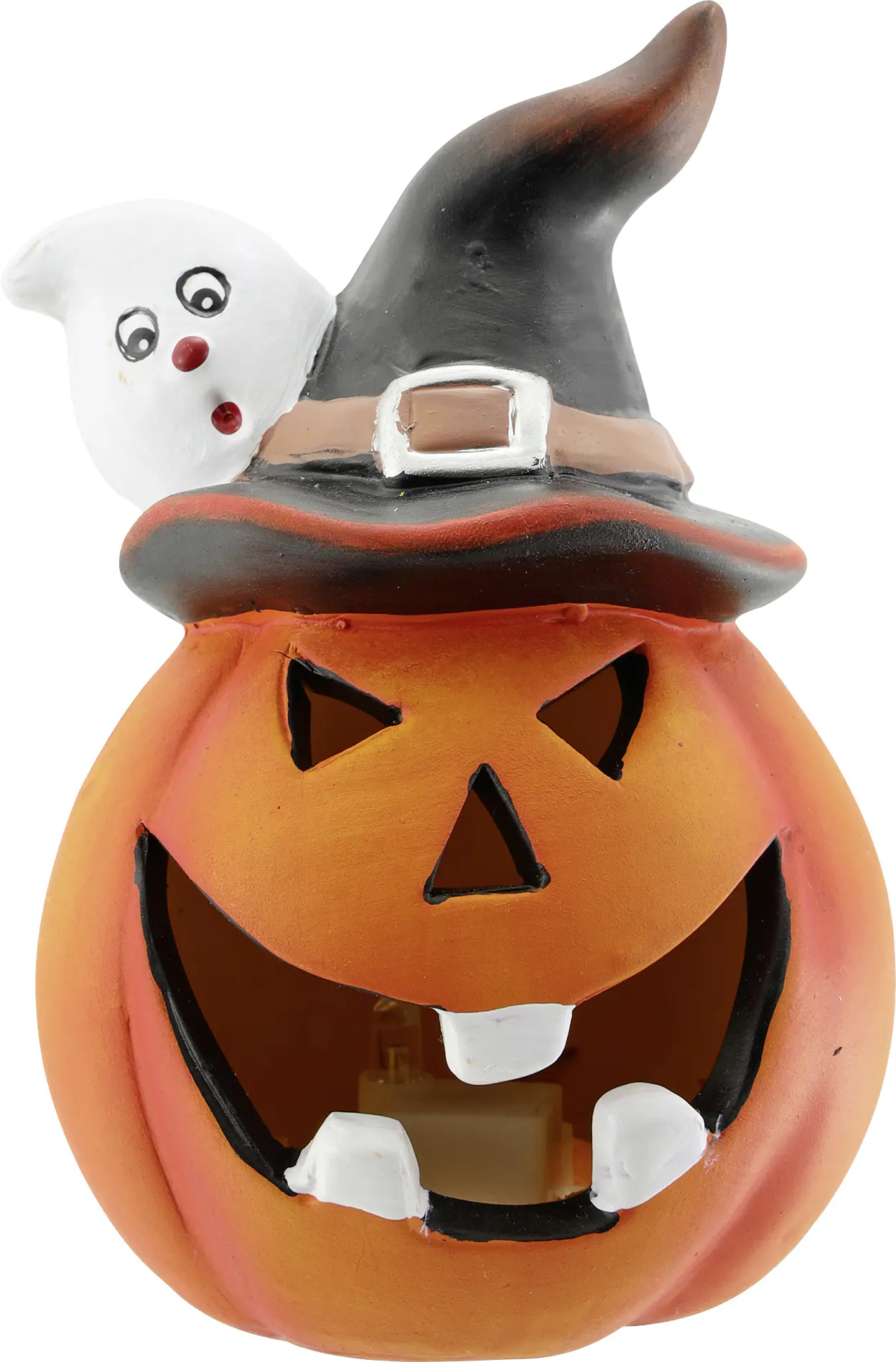 Dekofigur Kürbis mit Hut aus Keramik Ø 8 x 12 cm orange schwarz 1 Stück