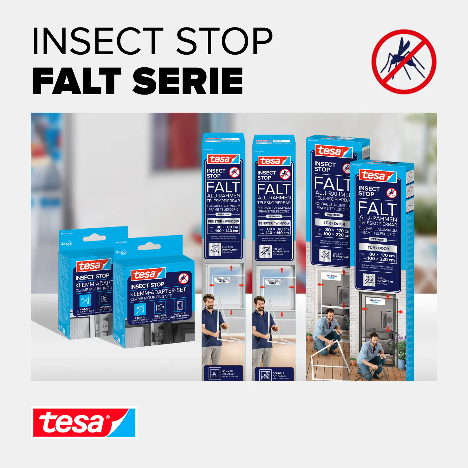 tesa Fliegenschutz-Fenster FALT 80 x 80 - 140 x 140 cm anthrazit/anthrazit