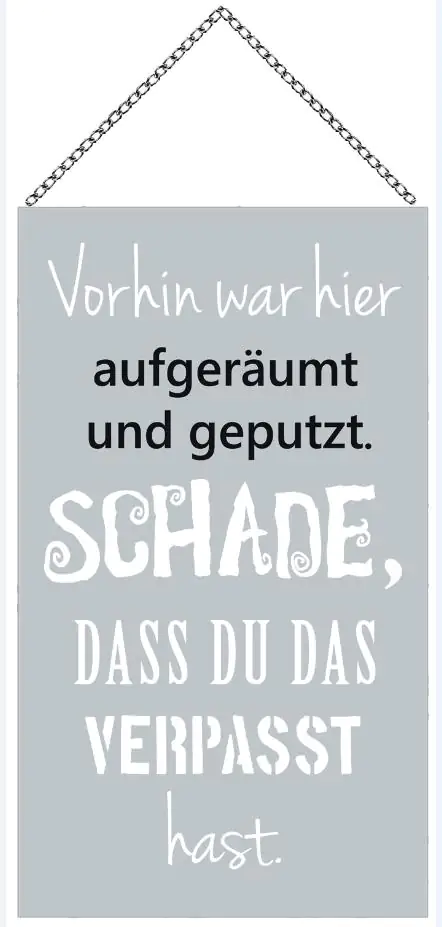 4251050558454 Schild mit Spruch Aufgeräumt, 23 x 13 cm mit Kette