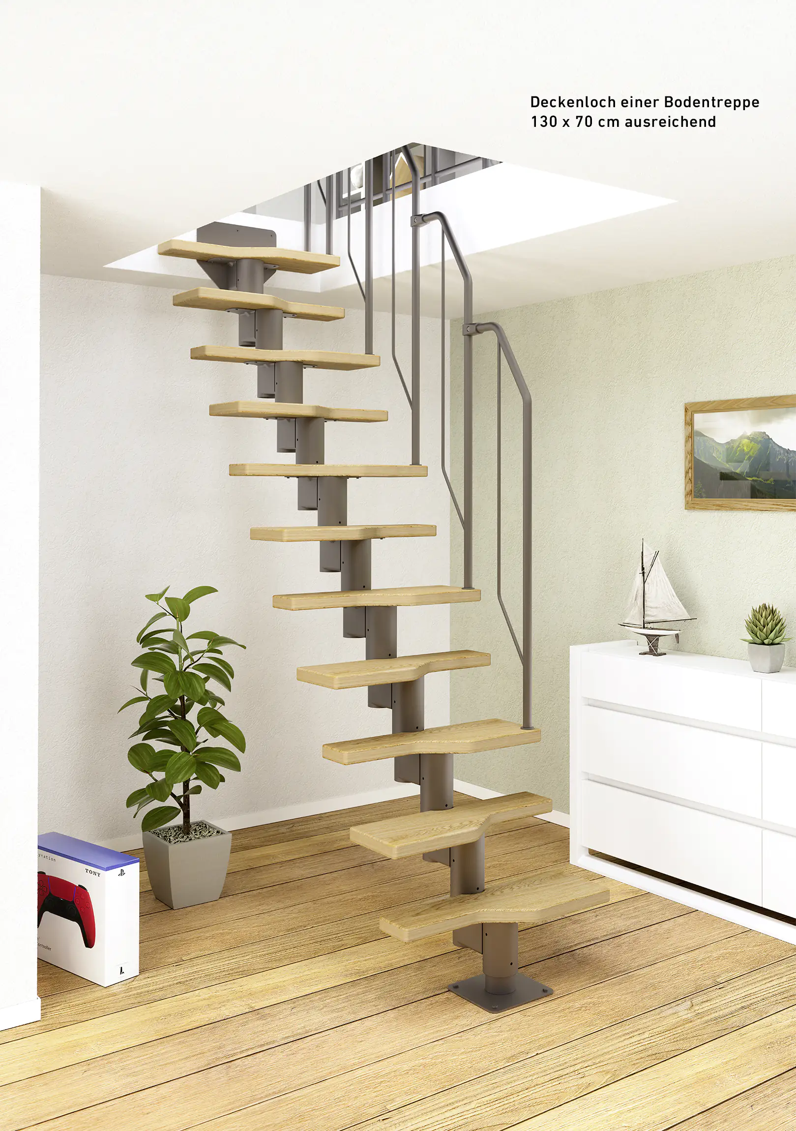 Dolle Systemtreppe Davos 11  Eichestufen Geschosshöhe von 222-276 cm