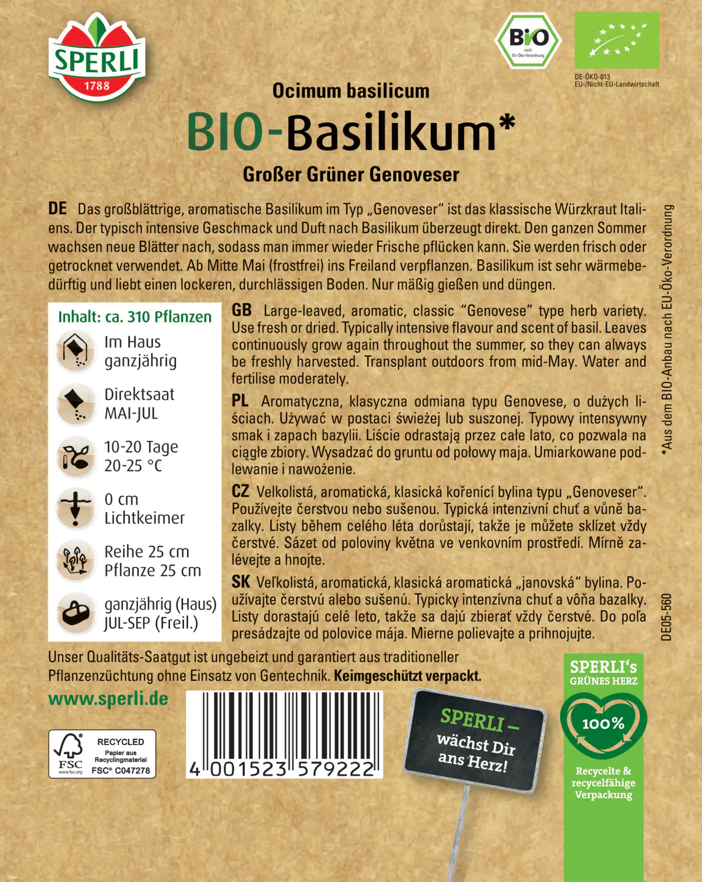 Sperli BIO Basilikum Sperli BIO Basilikum