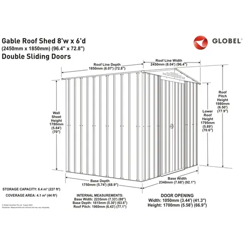 Globel Metallgerätehaus Dream 86 245 x 185 cm anthrazit