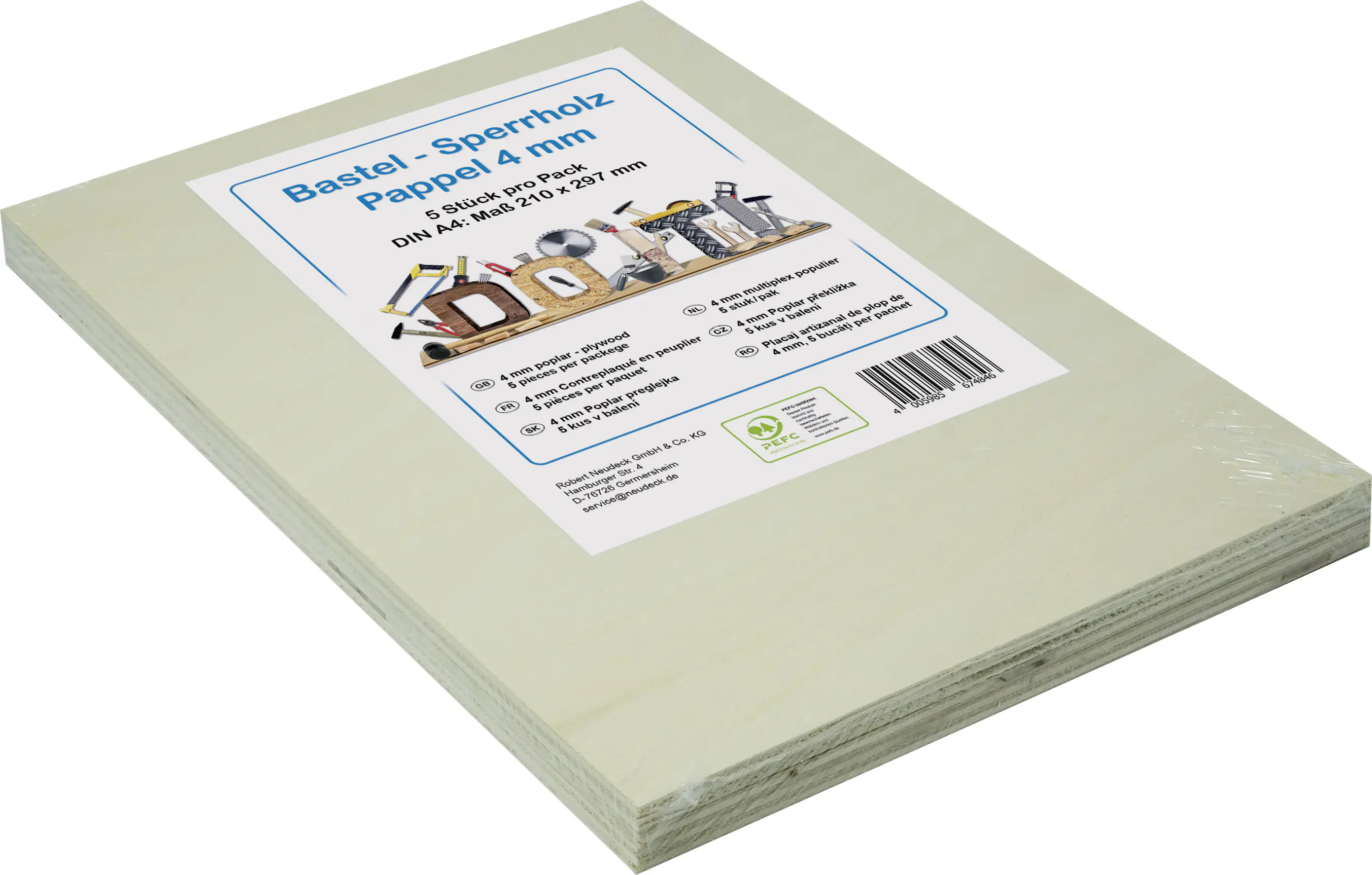 Bastelsperrholz Pappel DIN A4 29,7 x 21 cm, 4 mm