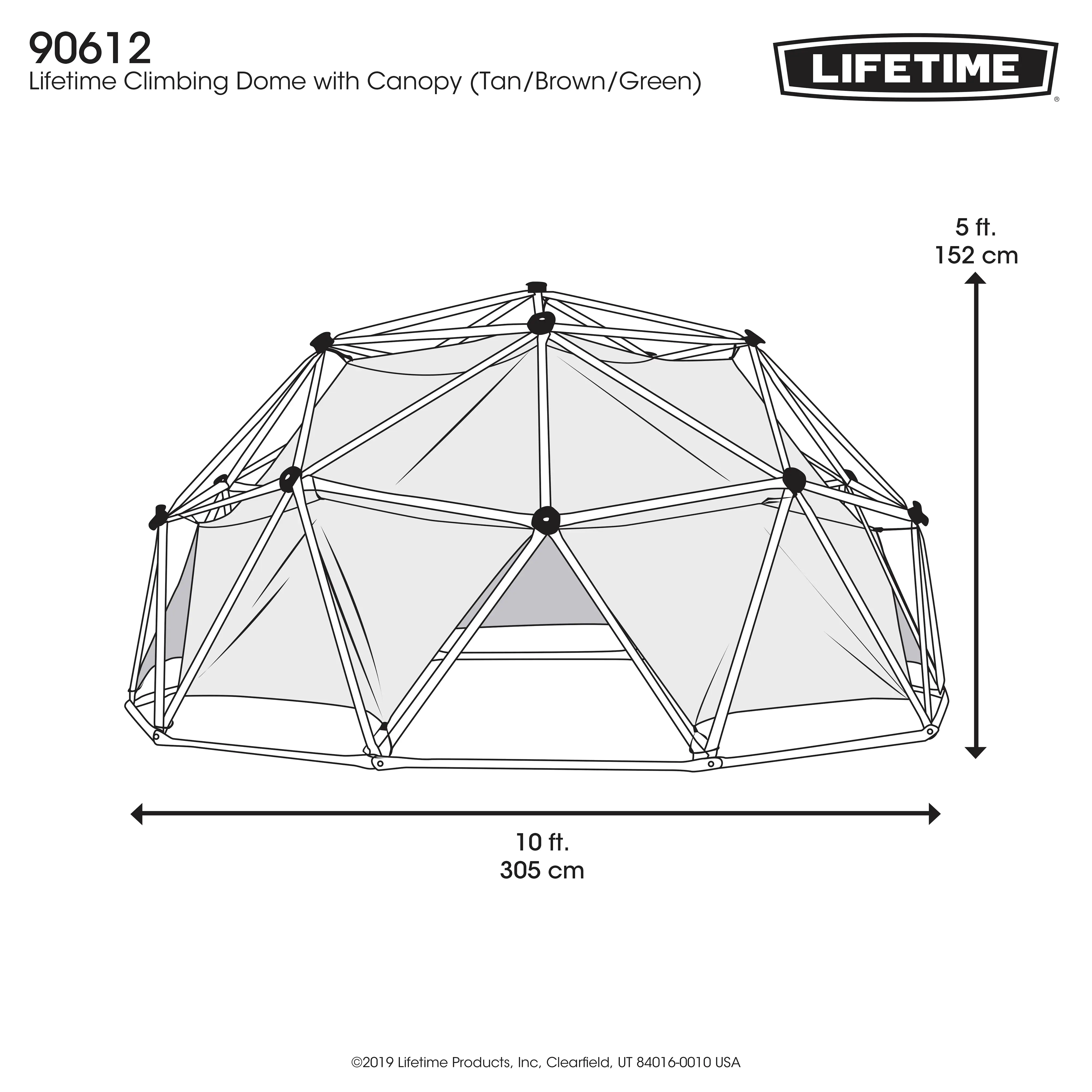 0081483826332_3031249 Lifetime Kletterkugel Geodome grün bronze mit Abdeckung Spielzelt 305 x 152 cm