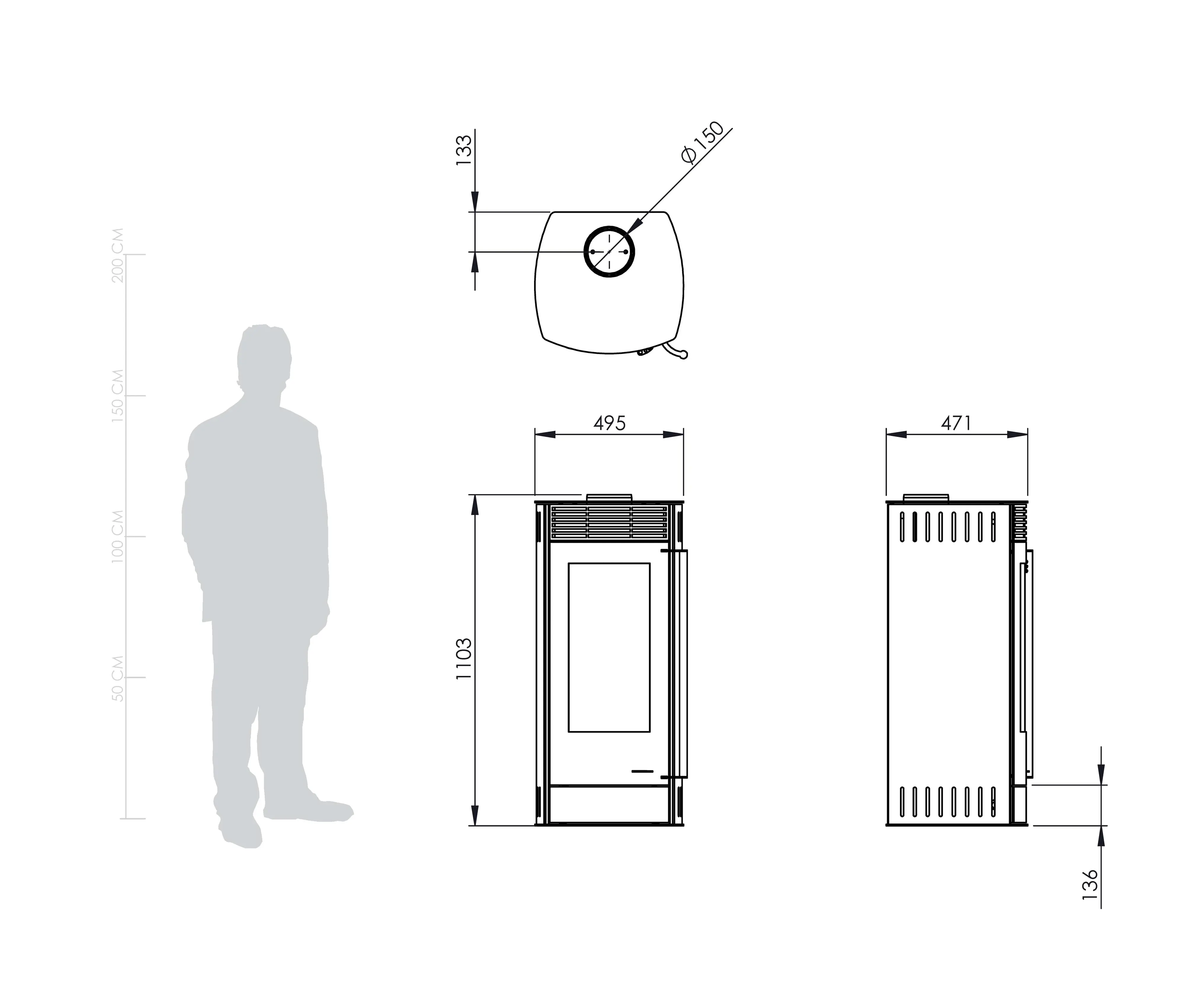 Thermia Kaminofen Alpha Stahl grau 6 kW