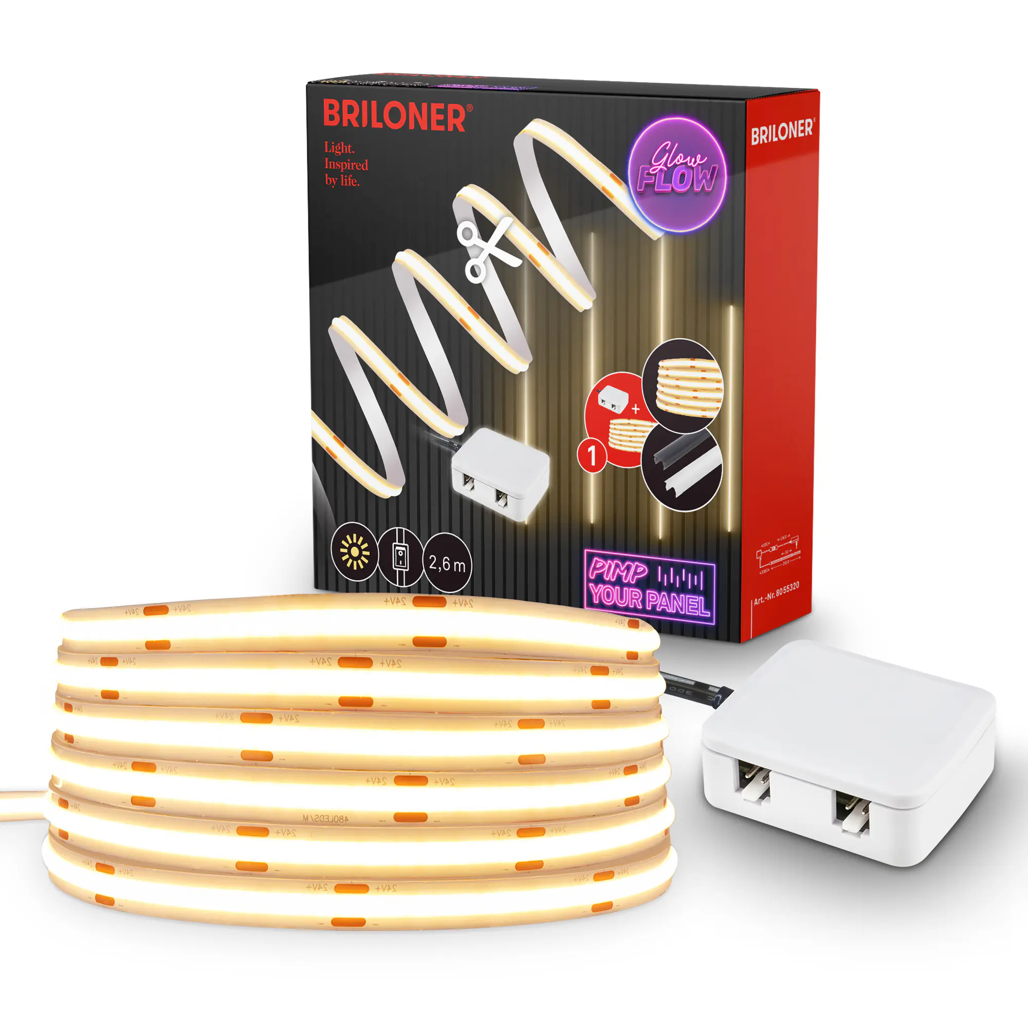 Briloner LED-Streifen Pimp your Panel Starterset COB 2,6 m 17,5 W warmweiß