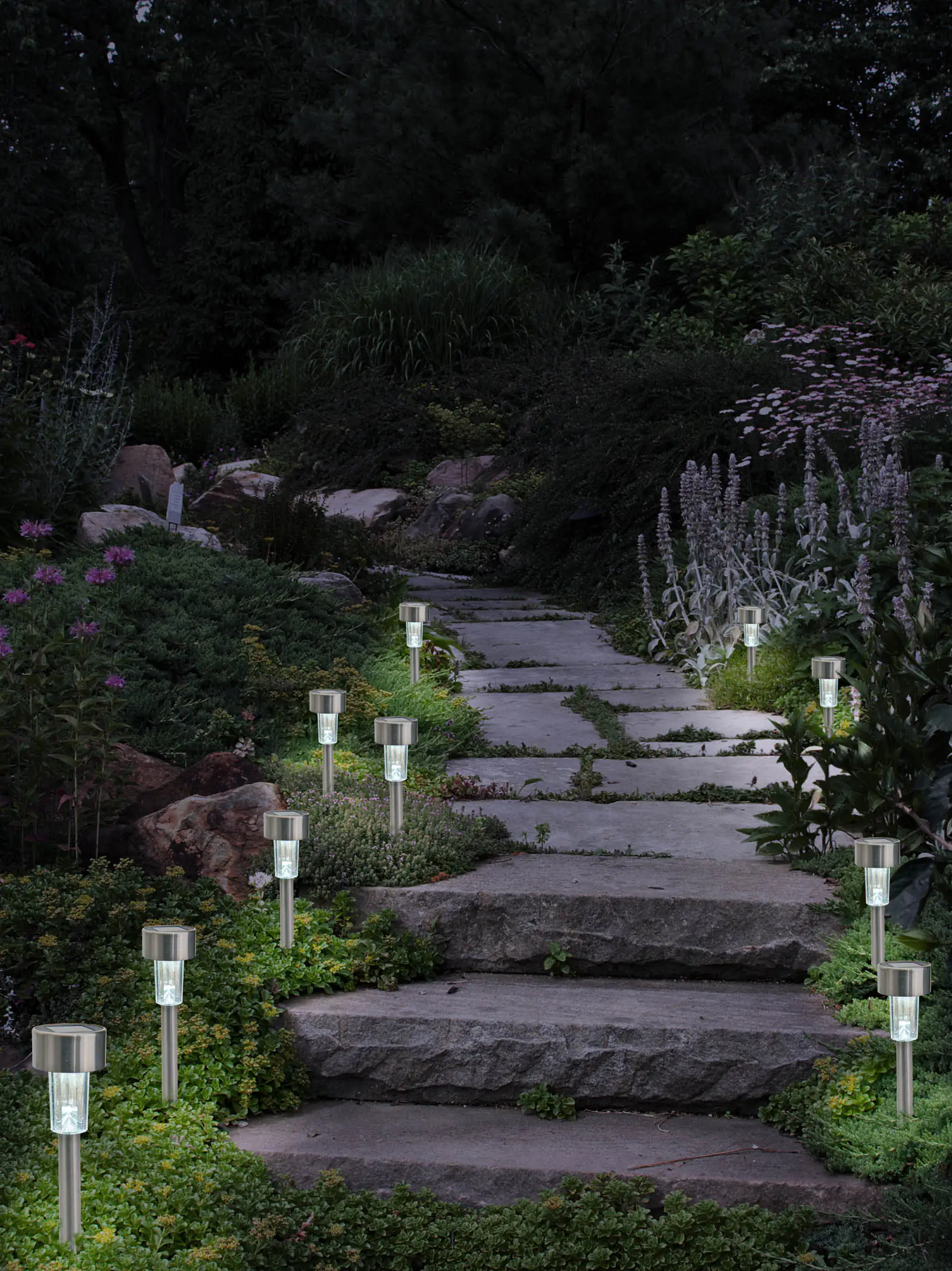 Light & More LED Solarleuchte silber edelstahl 36 cm kaltweiß