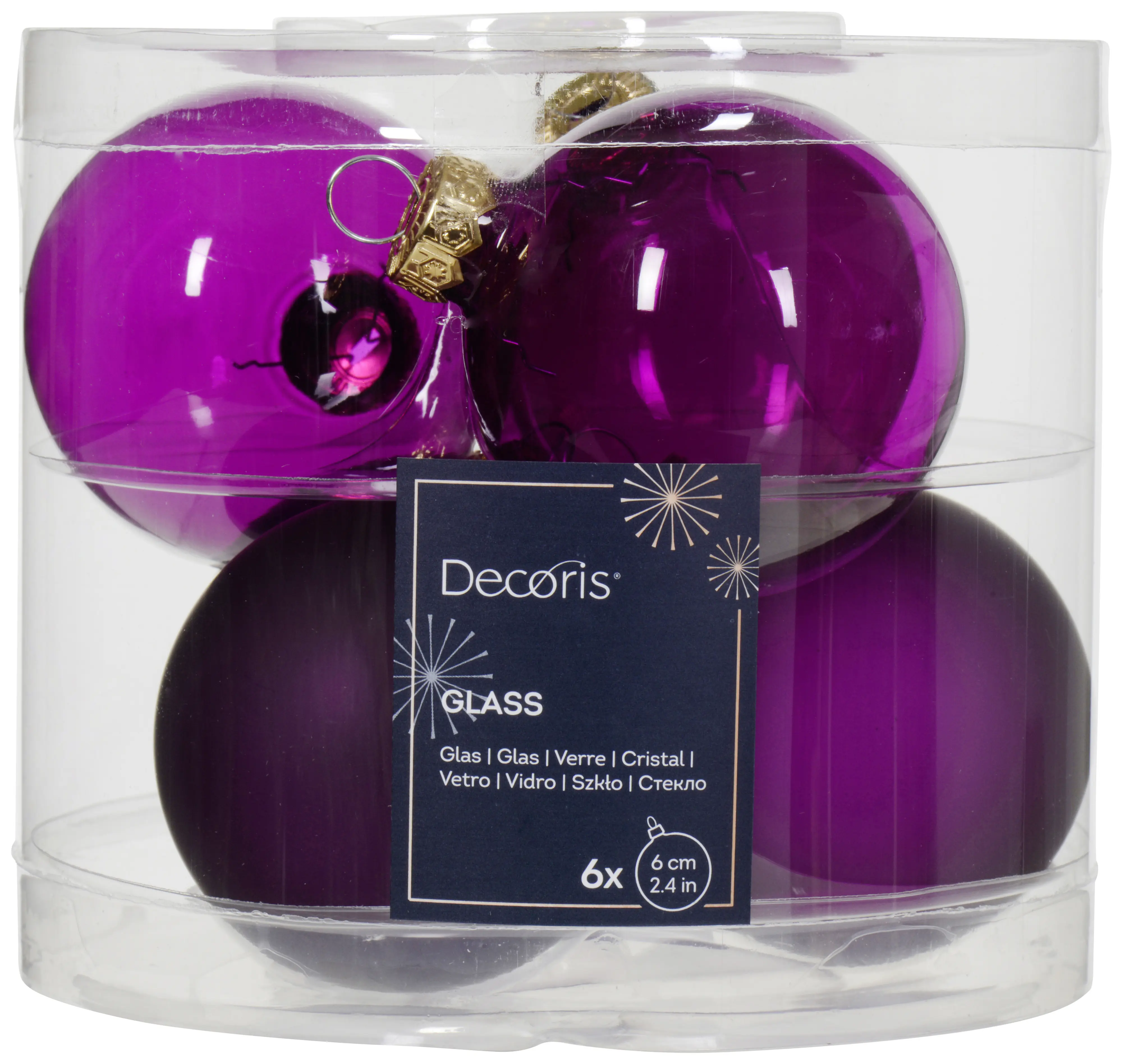 Decoris Weihnachtskugeln aus Glas Ø 6 cm violett 6 Stück