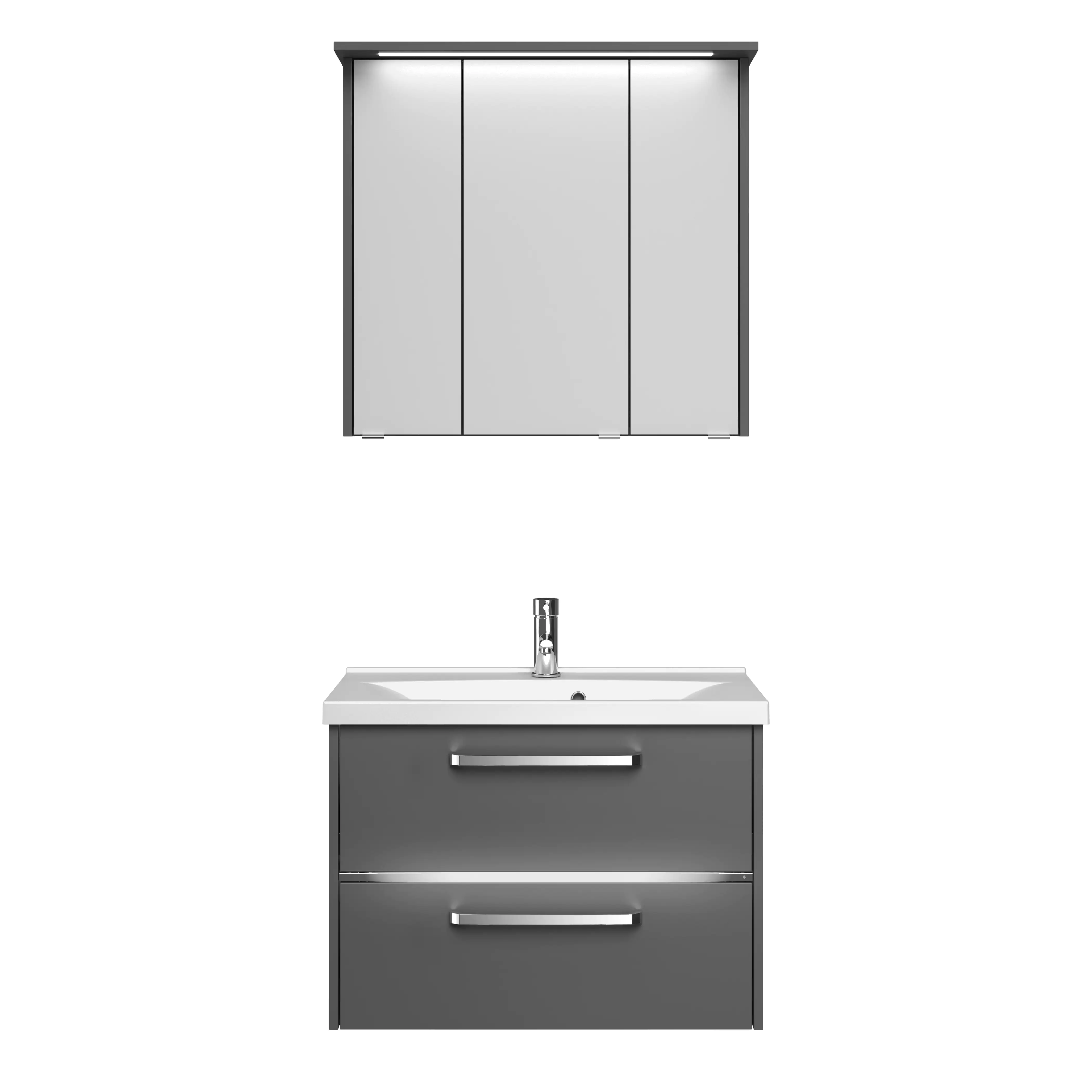 Primaster Badmöbel-Set Berlin grau 77 cm Twin LED, Mineralgusswaschtisch