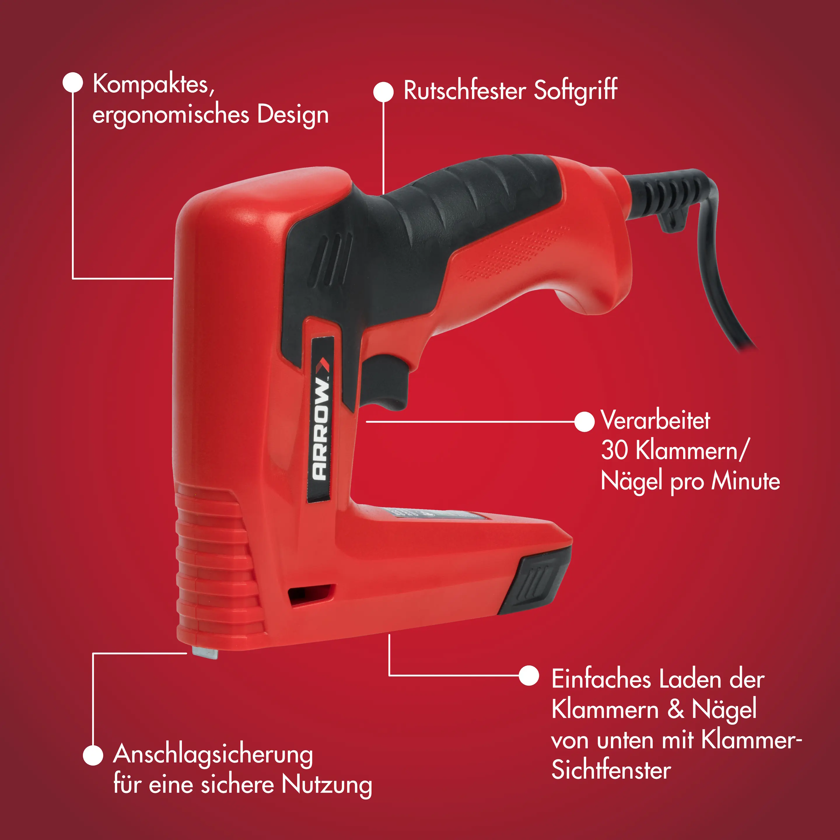 Arrow Elektro-Handtacker CE21 für Feindrahtklammern & Nägel