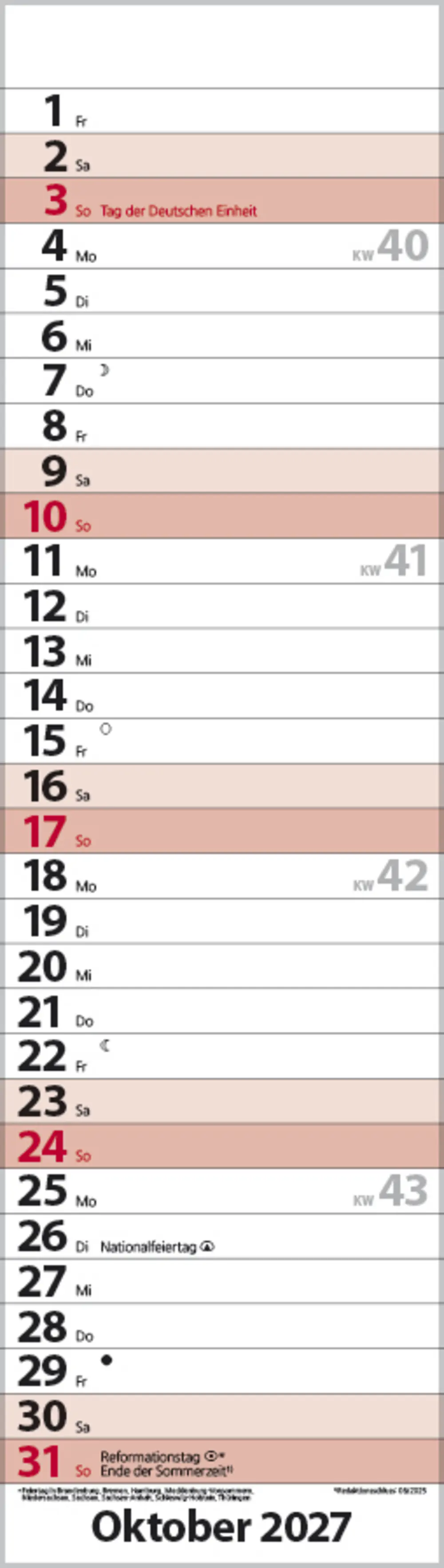 Korsch Kalender Streifenplaner Mini 2027 rot