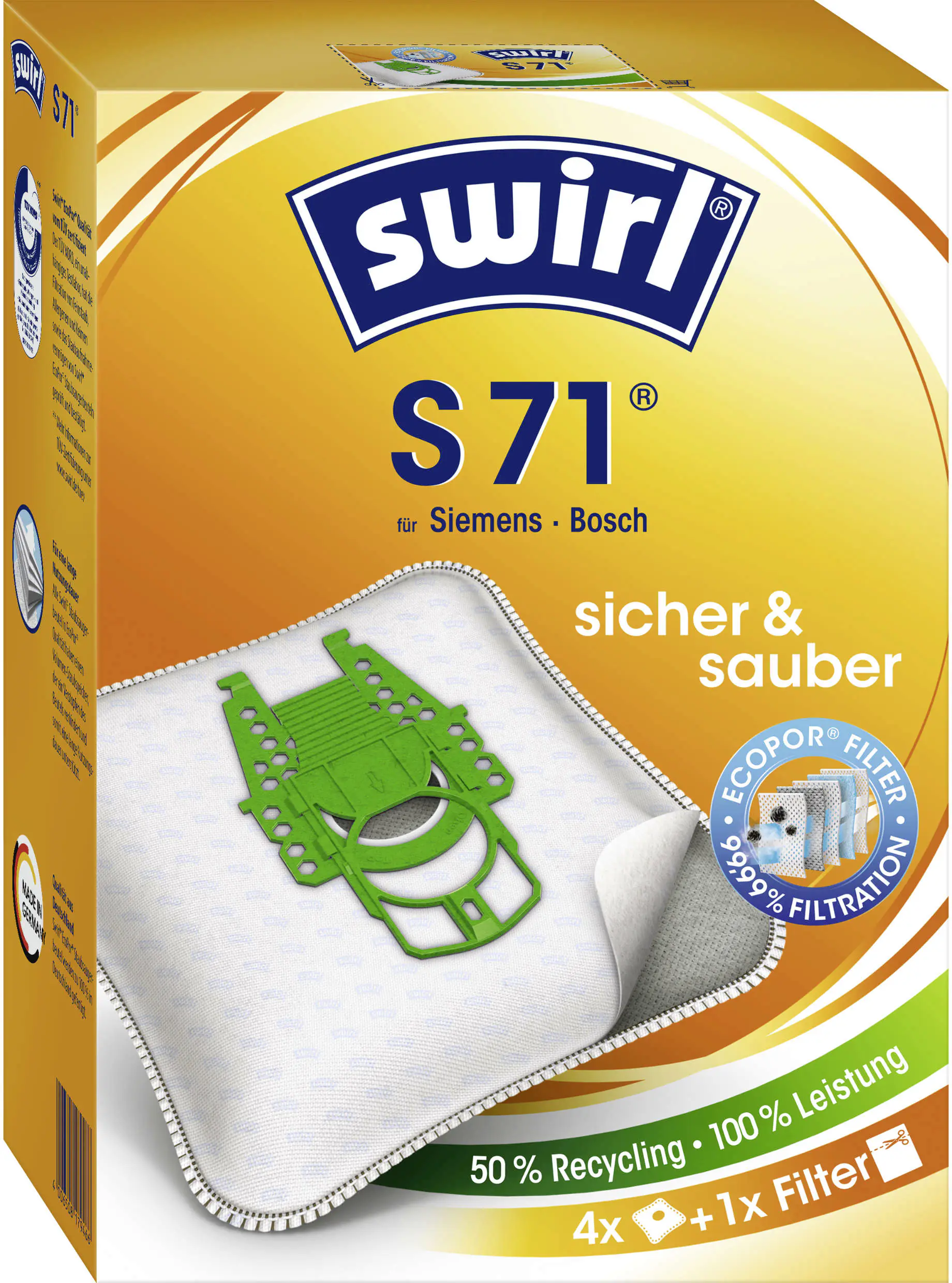 Swirl S 71 EcoPor Staubsaugerbeutel 4 Staubbeutel + 1 Filter
