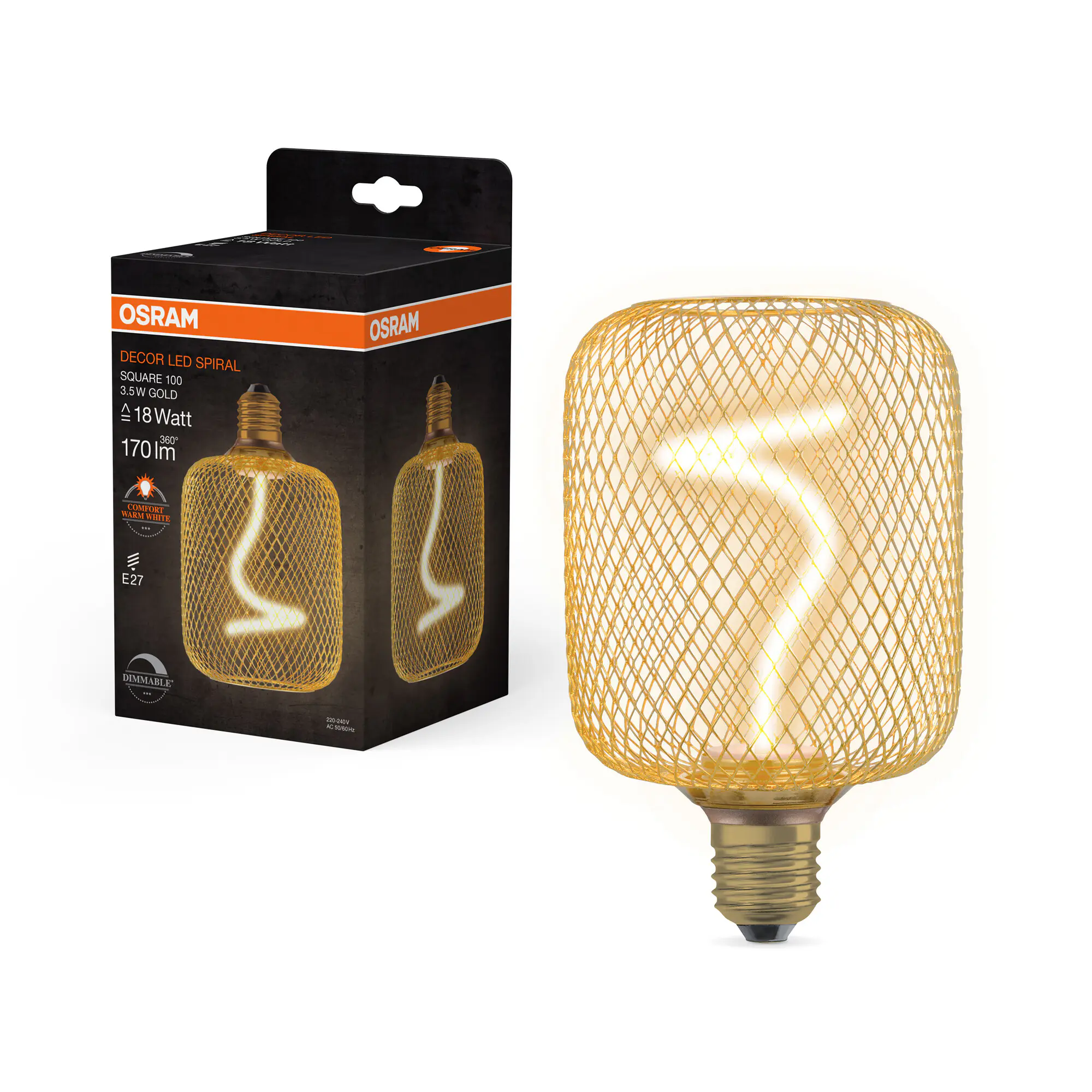 Osram LED Dekoleuchtmittel E27 Square Gold 3,5W dimmbar warmweiß