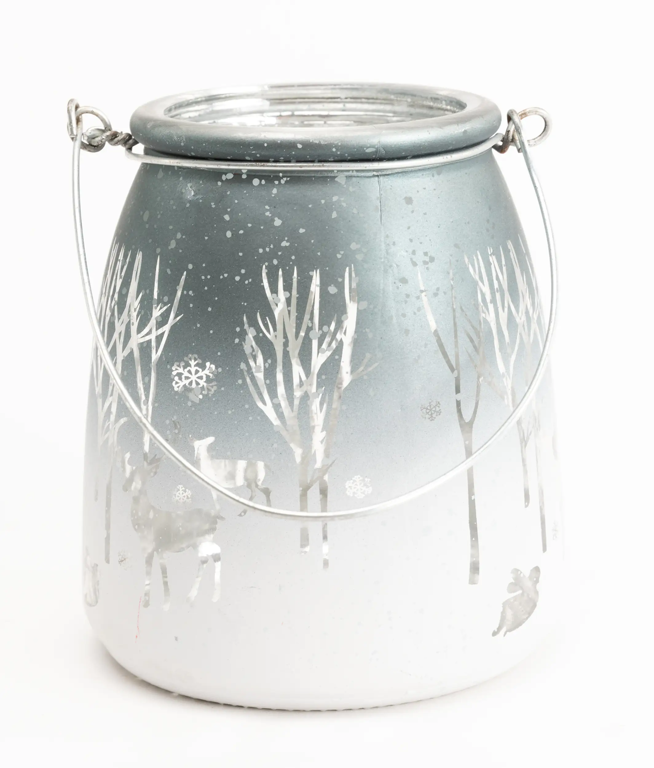 4333692195614 TrendLine Windlicht Glas Winter Ø 12 cm silber-weiß