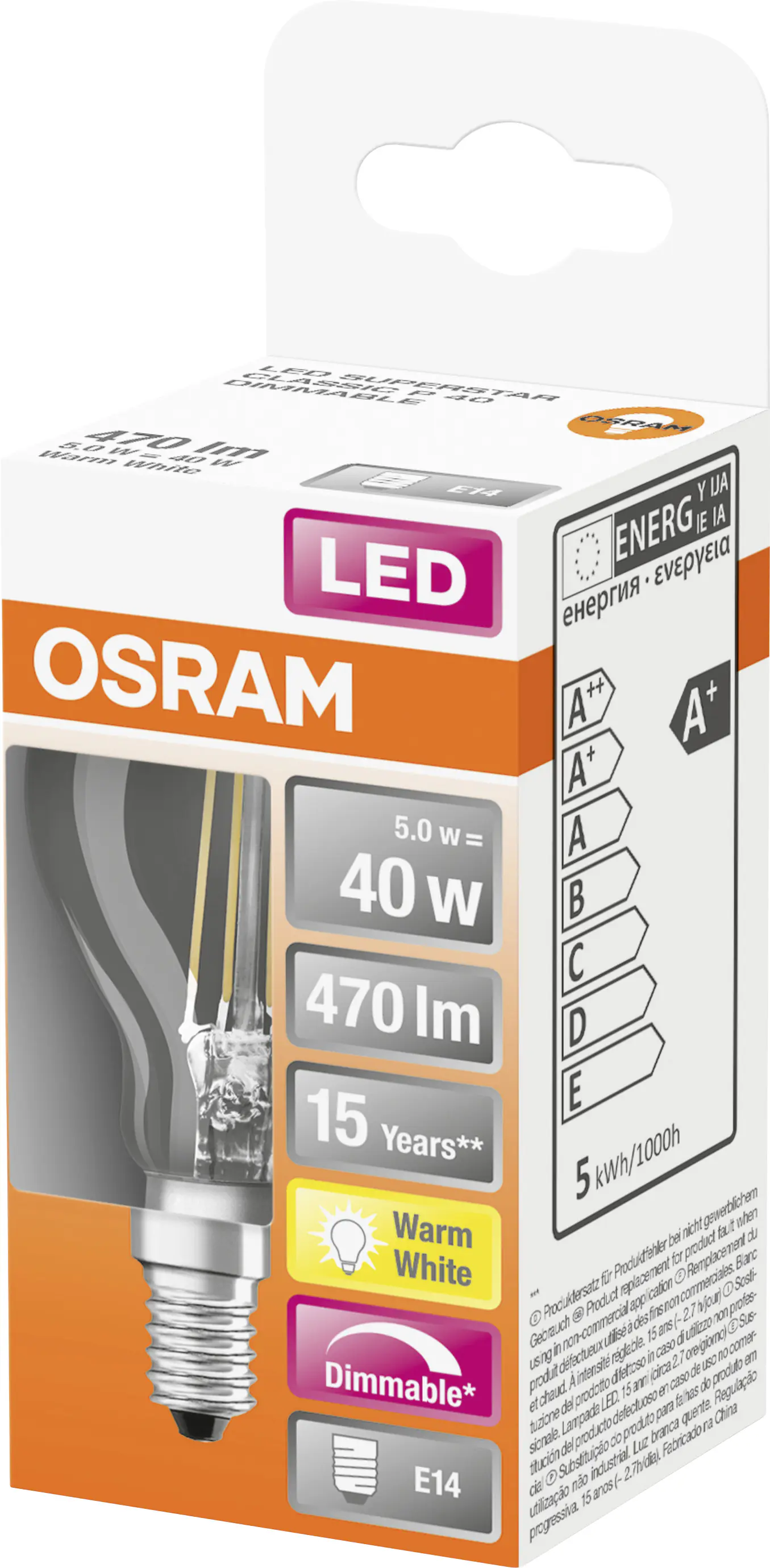 Osram LED Leuchtmittel Classic P40 E14 5W warmweiß, dimmbar, klar Osram LED Leuchtmittel Classic P40 E14 5W warmweiß, dimmbar, klar
