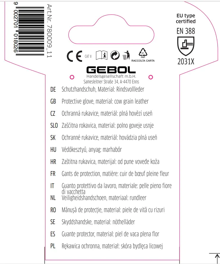 Gebol Handschuh Quercus  