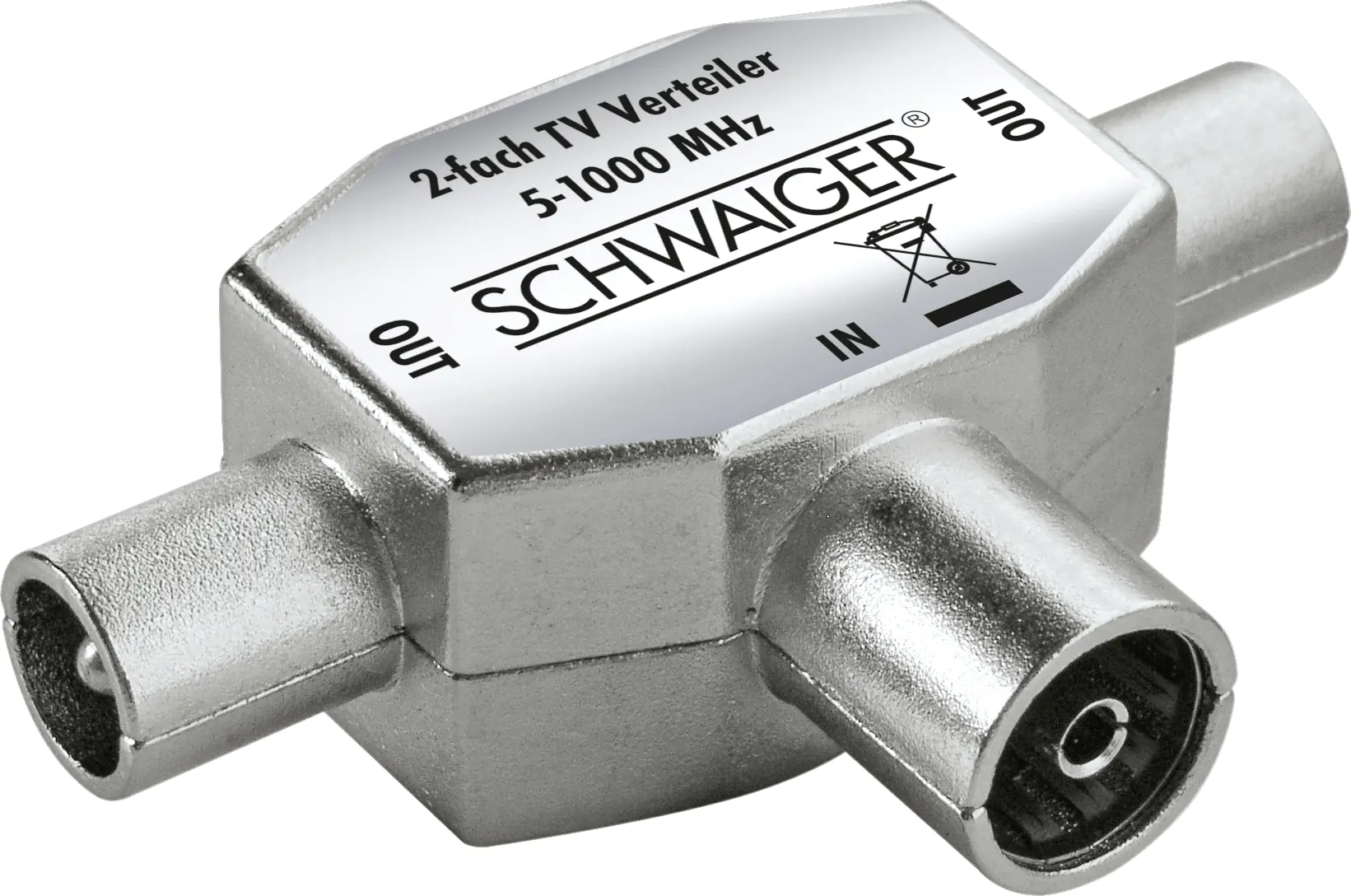 Schwaiger Anschlussverteiler ASV42 531 für TV Metall silber, 1x IEC Buchse auf 2x IEC Stecker