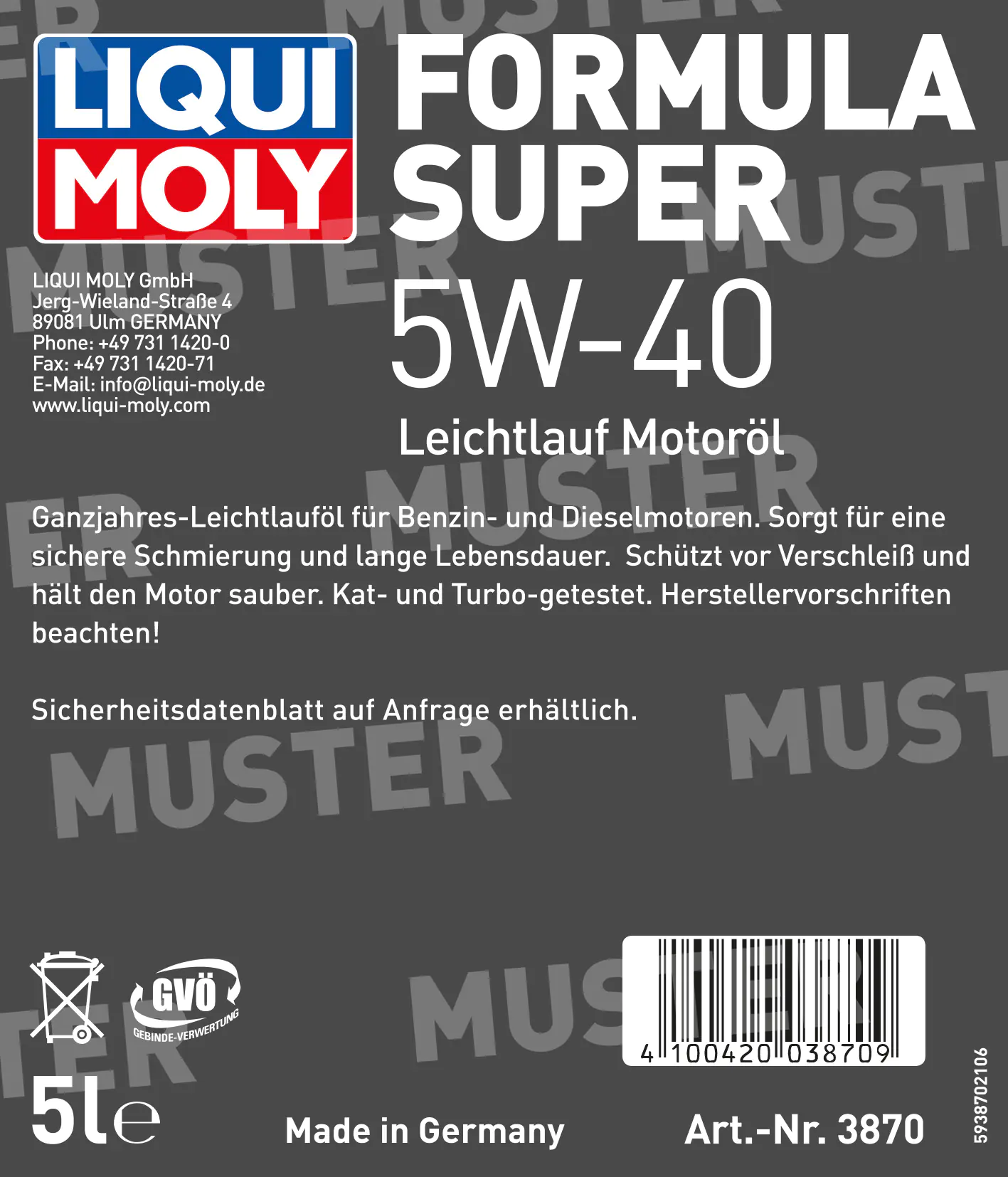 Liqui Moly Leichtlauf Motorenöl Formula Super 5W-40LL 5 L