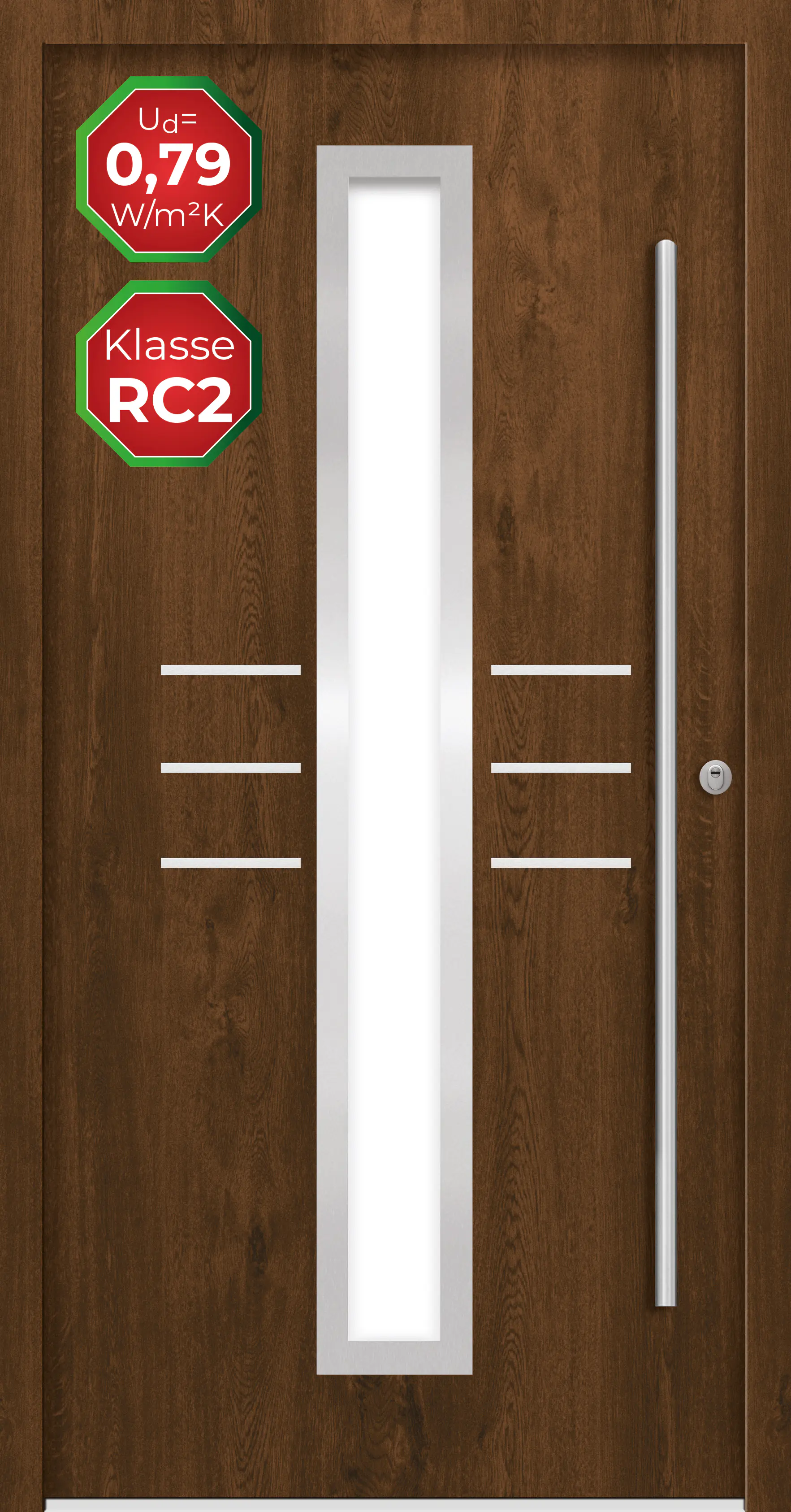 Splendoor Haustür Passivedoor Premium B07 RC2 Nussbaum DIN Rechts 110 x 210 cm