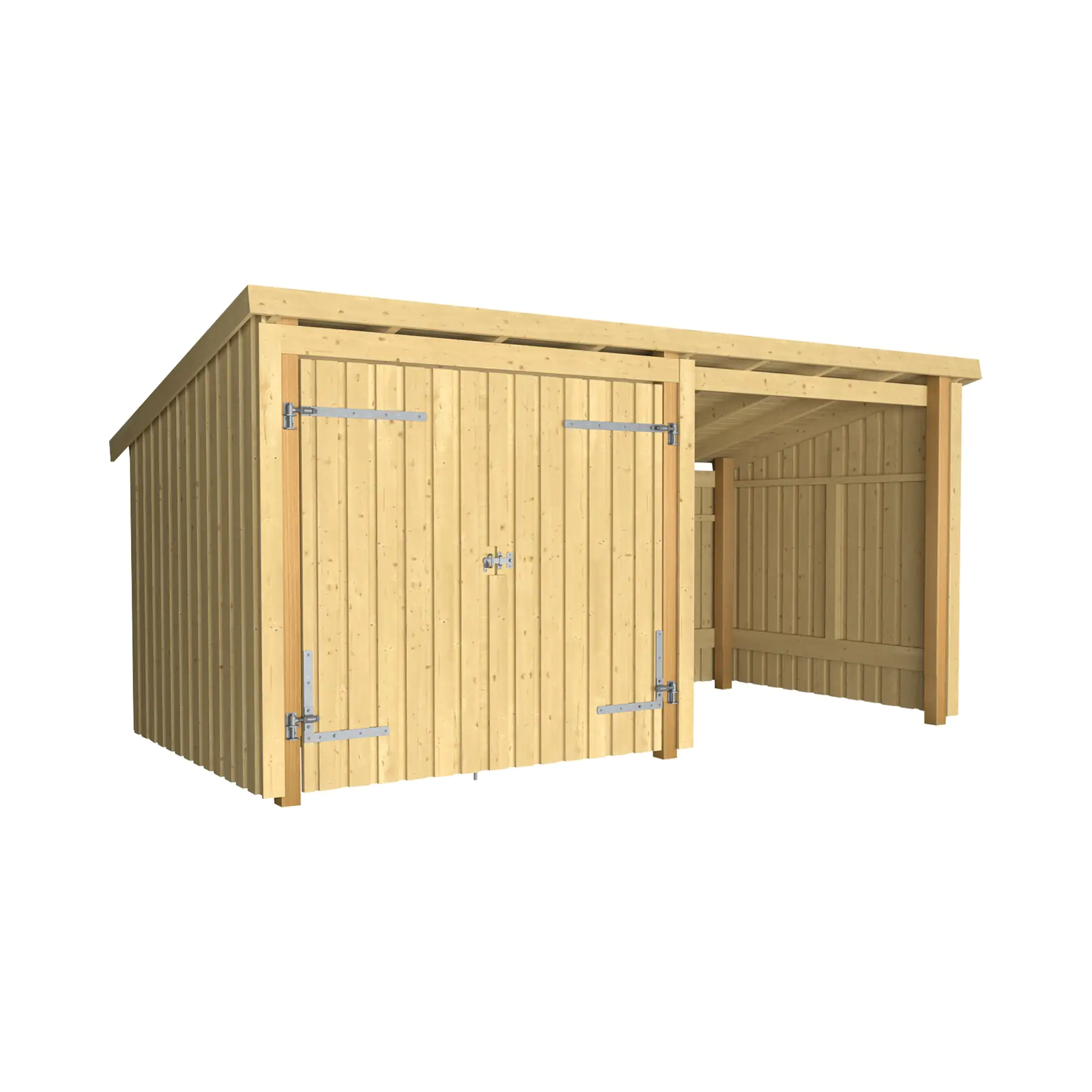 Plus Gartenhaus Nordic Multi 416 x 208 cm natur mit Doppeltür, offen