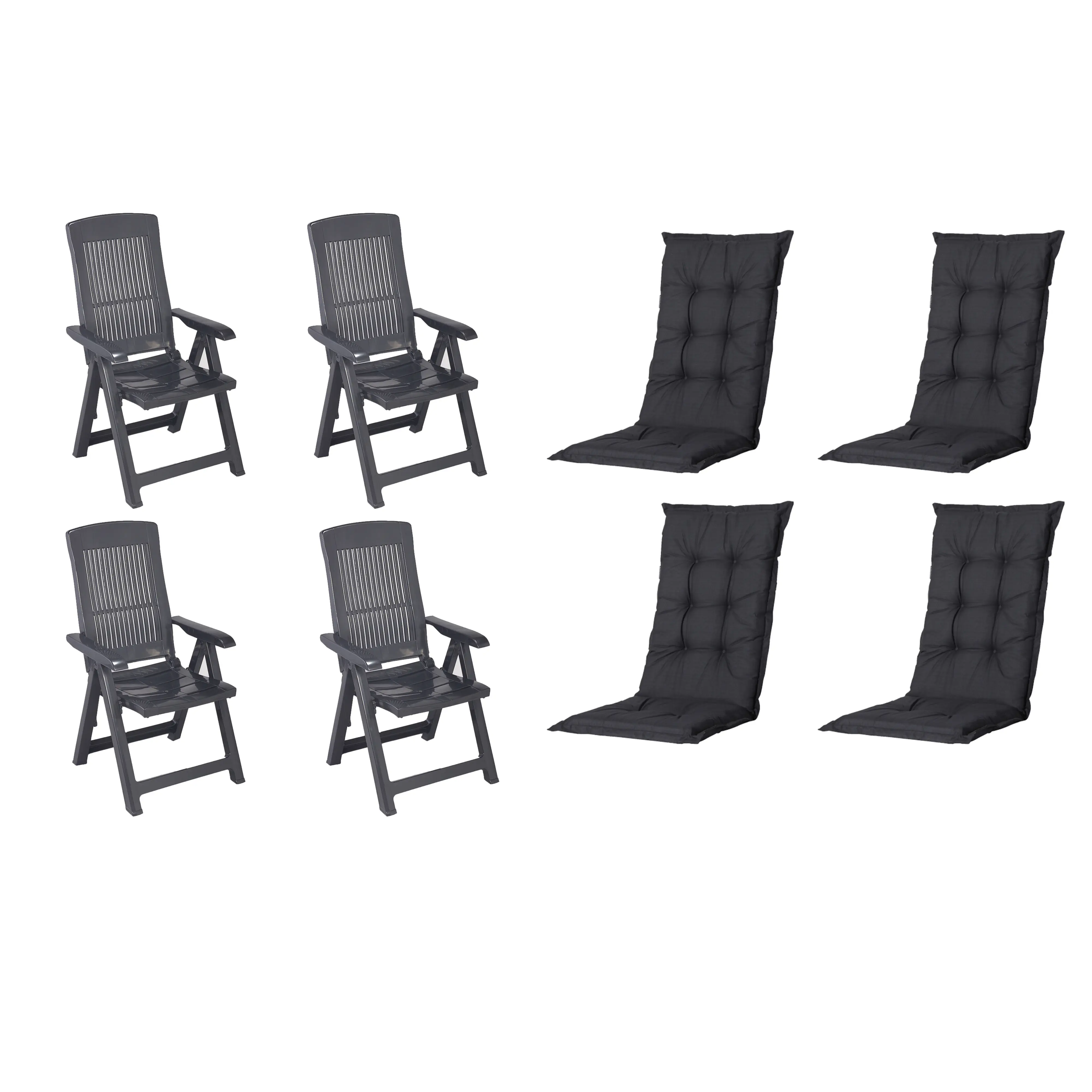 Progarden Gartenstuhl-Set Tampa mit Auflagen anthrazit/blau 8-tlg.