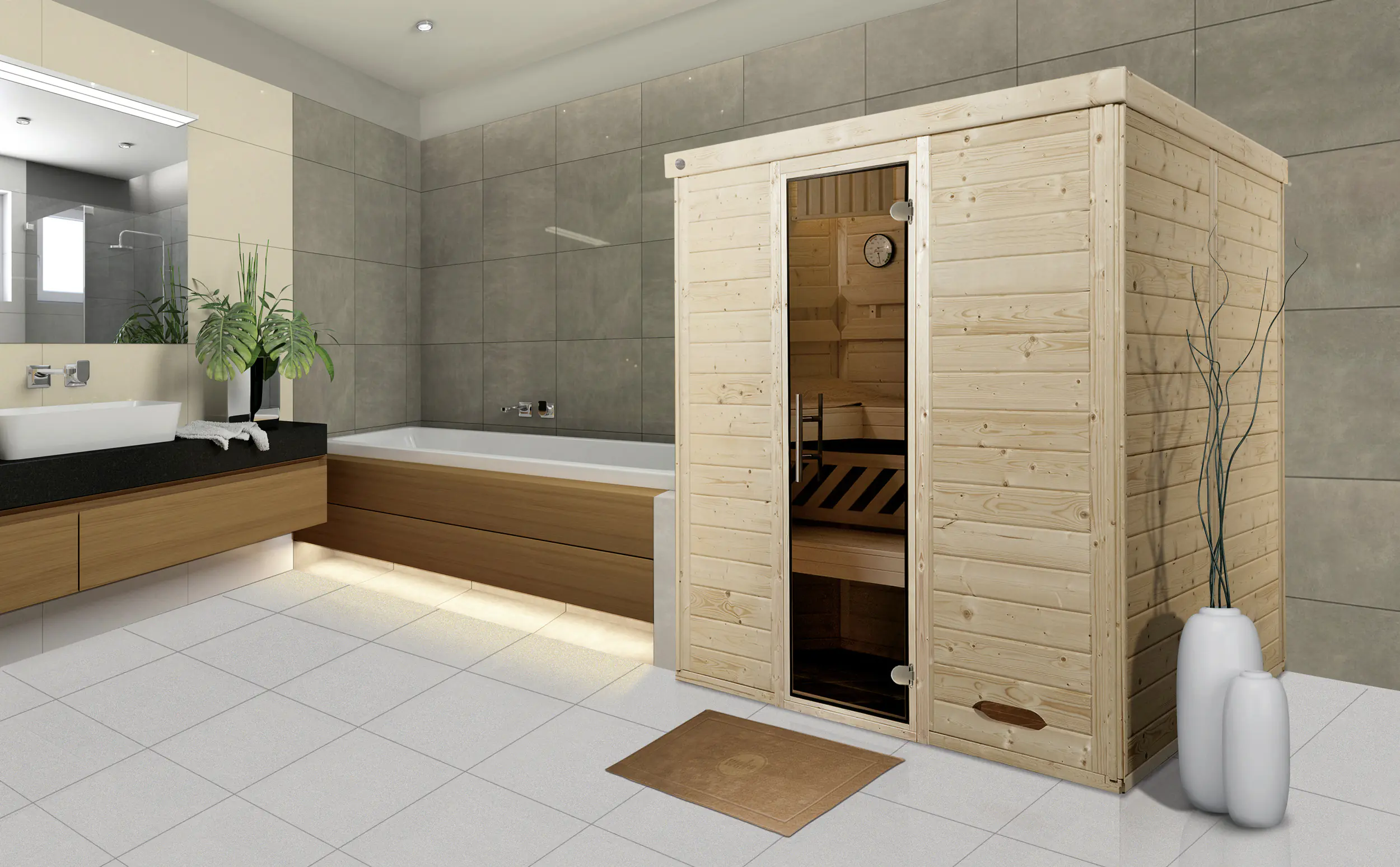 Weka Massivholz-Elementsauna Kemi 2 mit Glastür Weka Massivholz-Elementsauna Kemi 2 mit Glastür