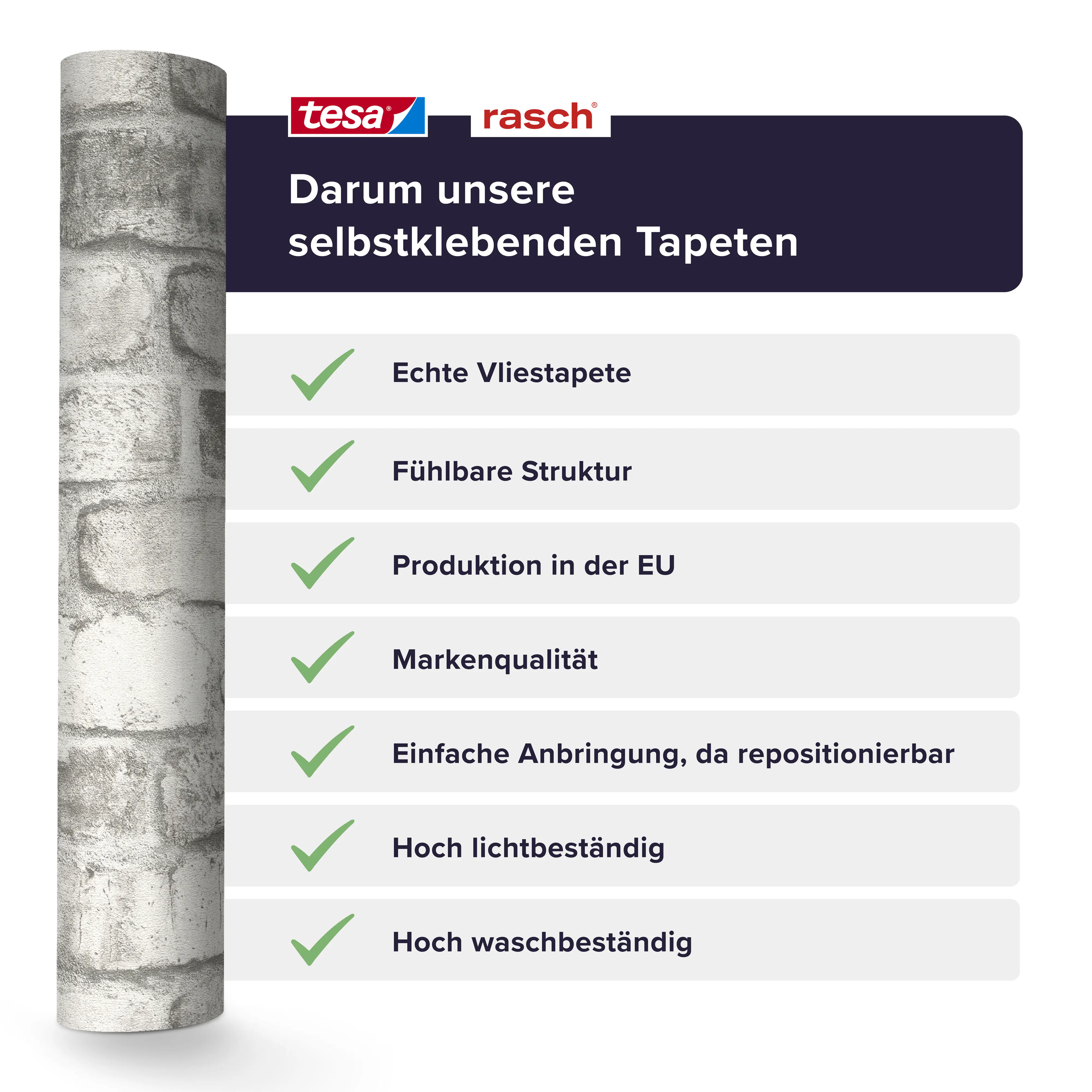 Tesa x Rasch selbstklebende Tapete Clayton Backstein grau 6 x 0,53 m