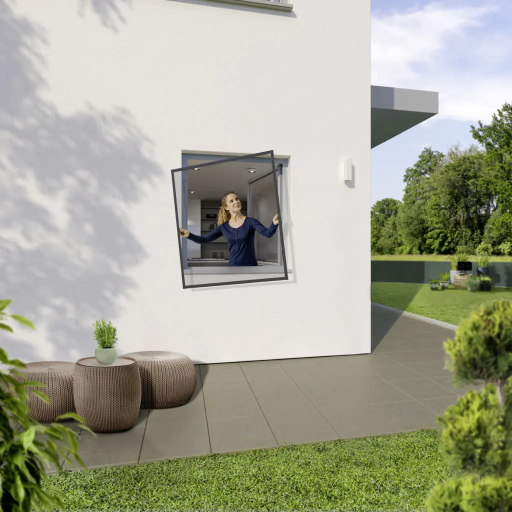 Primaster Fliegenschutz-Fenster 130 x 150 cm schwarz/anthrazit kürzbar