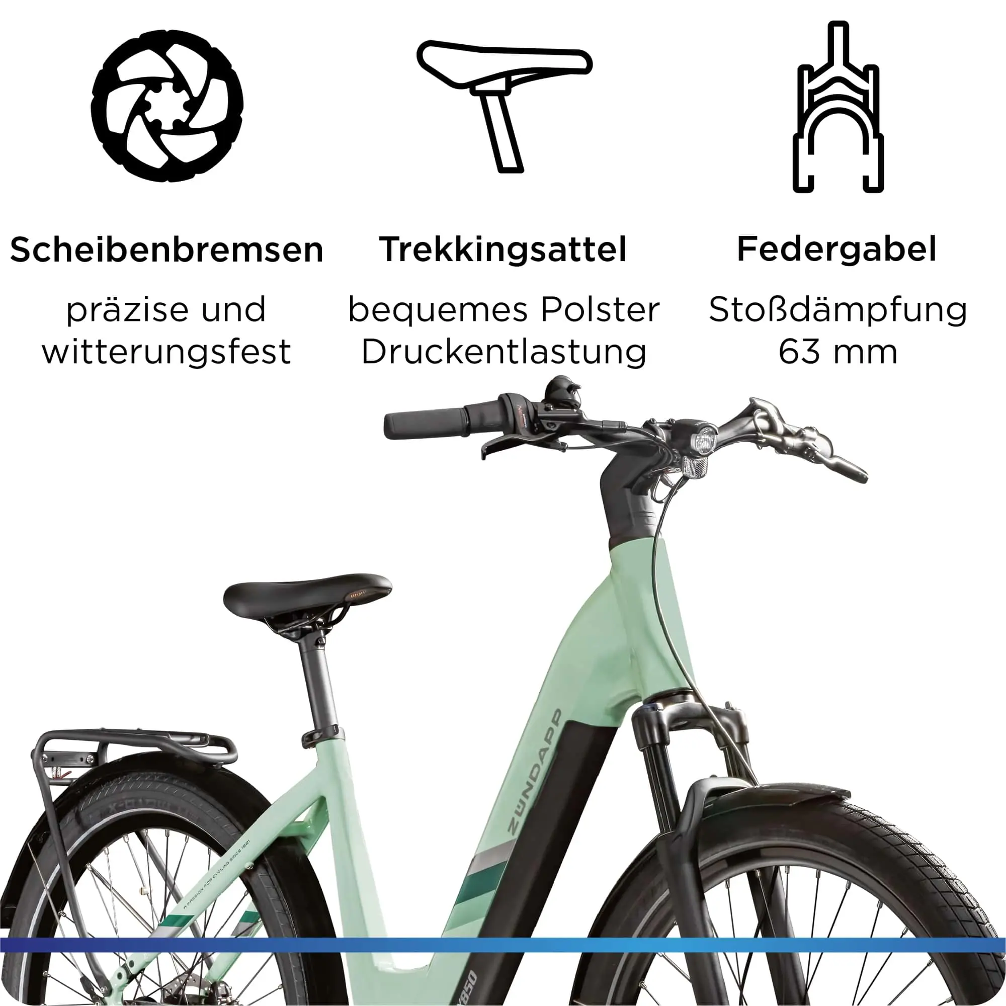 Zündapp E-Bike Trekking X850 Tiefeinsteiger 27,5 Zoll 7-Gang 550 Wh pastellgrün 