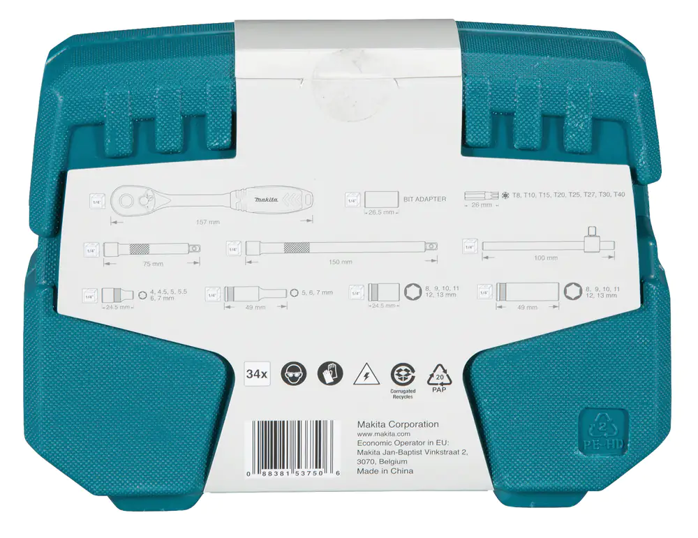 0088381537506_2 Makita Steckschlüssel Sortiment B-65567 34-teiliges Set