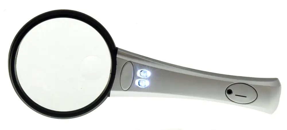 Digiphot Handlupe HL-20 2-fach Vergrößerung, 4-fach Spot, LED