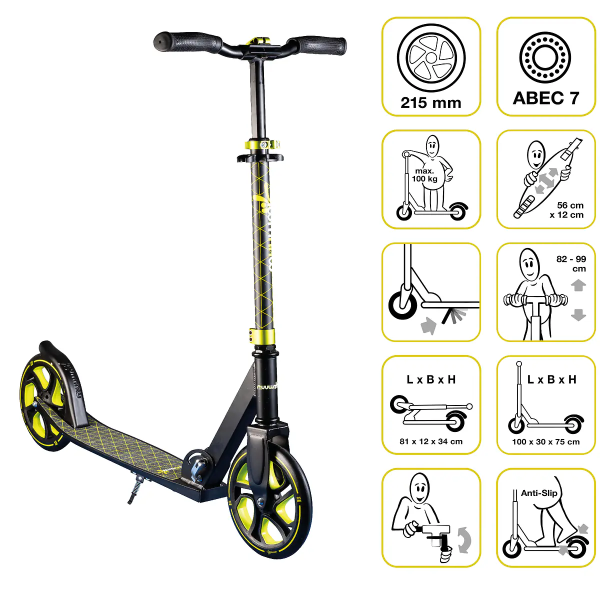 Muuwmi Scooter für Kinder Pro schwarz/limettengrün