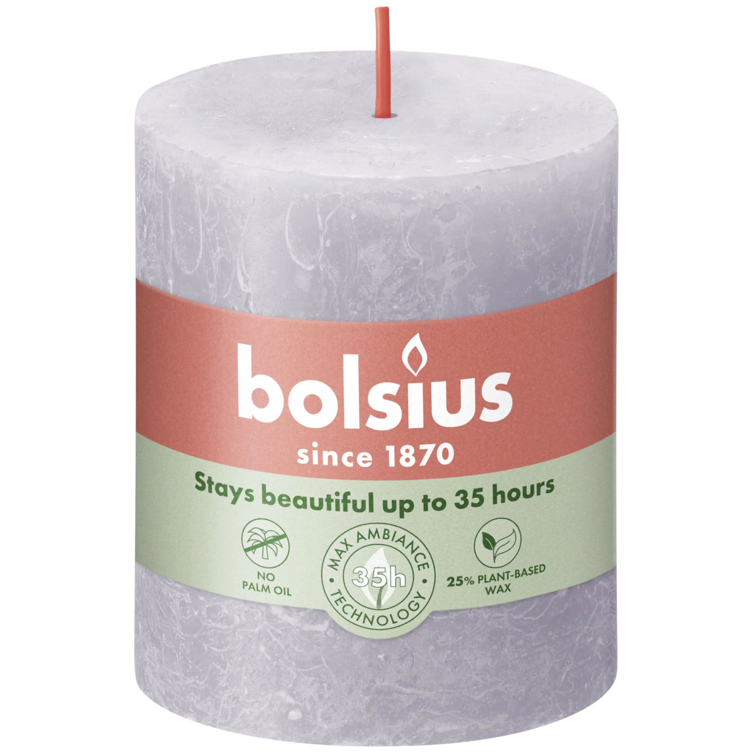 Bolsius Rustik Stumpenkerze gefrorener lavendel, Höhe: 8 cm, Ø 6,8 cm