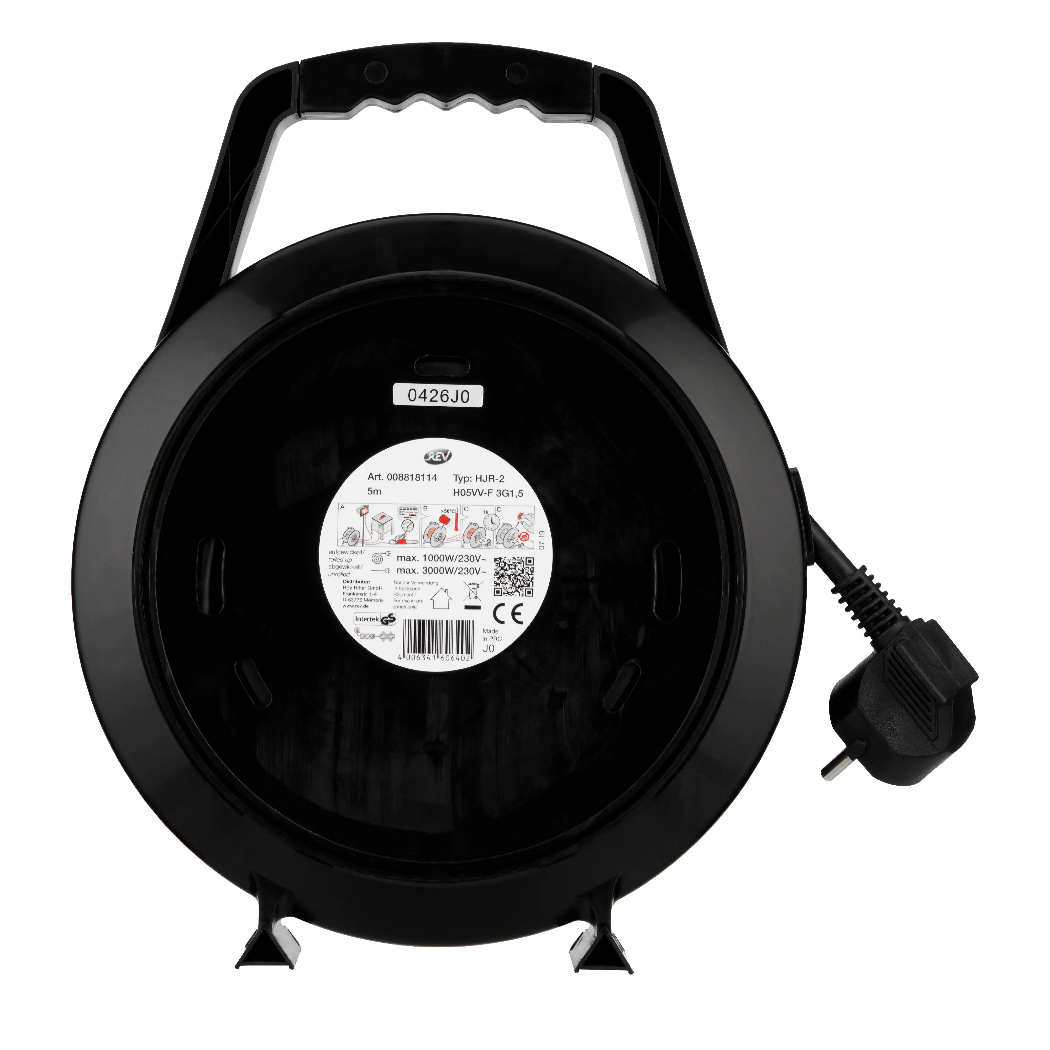 REV Kabeltrommel 4-fach 5 m H05VV-F 3G1,5mm², schwarz REV Kabeltrommel 4-fach 5 m H05VV-F 3G1,5mm², schwarz