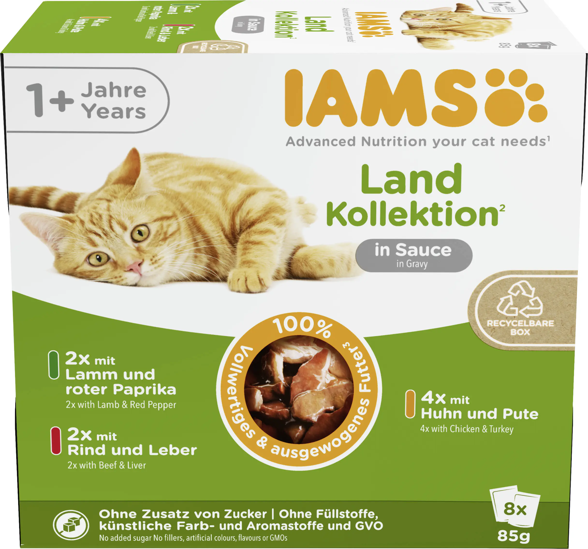 Iams Advanced Nutrition Katzennassfutter Adult 8 x 85 g Land Kollektion in Sauce