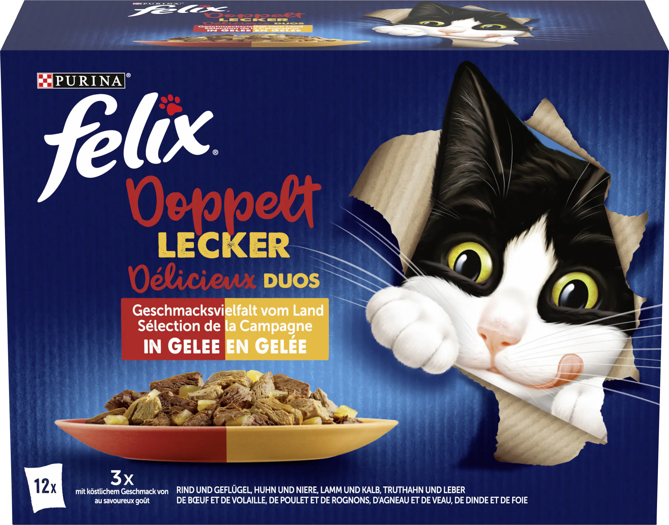 Felix Doppelt Lecker Geschmacksvielfalt vom Land Katzenfutter 12 x 85g
