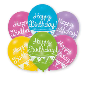 6 Latexballons Happy Birthday Wimpel 27,5 cm 6 Latexballons Happy Birthday Wimpel 27,5 cm