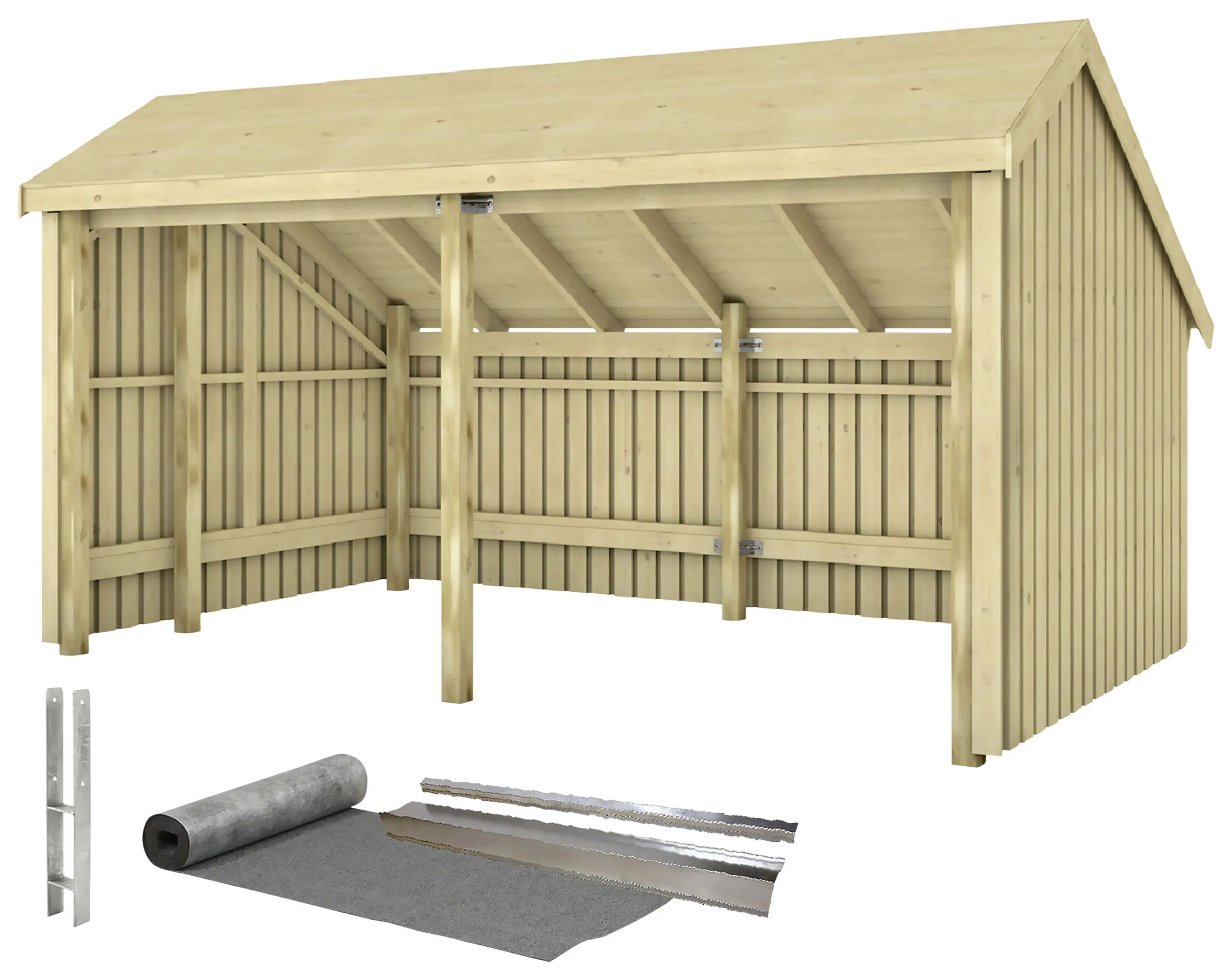 Plus Gartenhaus Multi 2 Module 416 x 238 cm natur offen mit H-Pfostenfüße