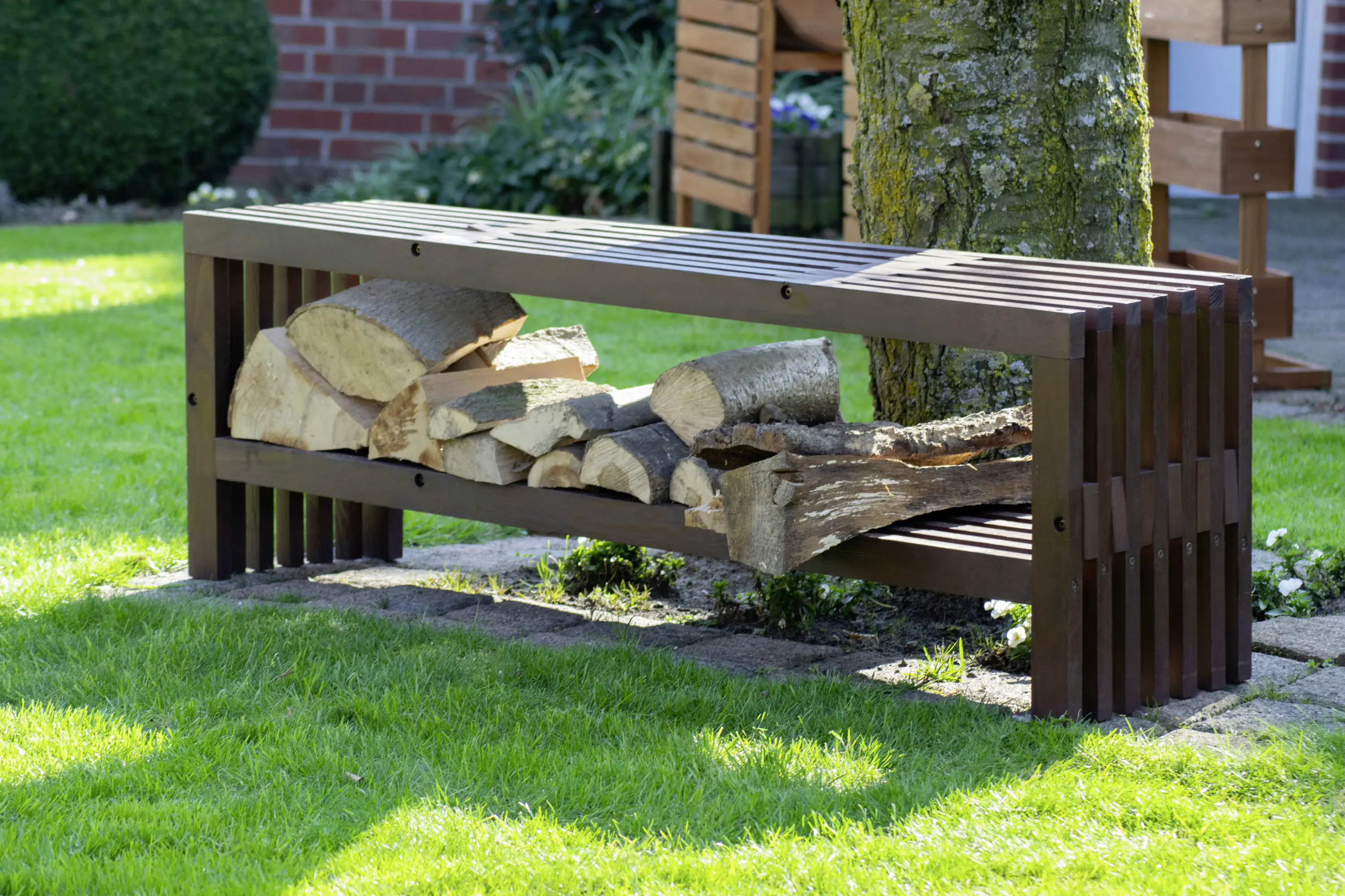 4055894291054_3169688 Dobar Gartenbank "Svensson" mit Kaminholzfach