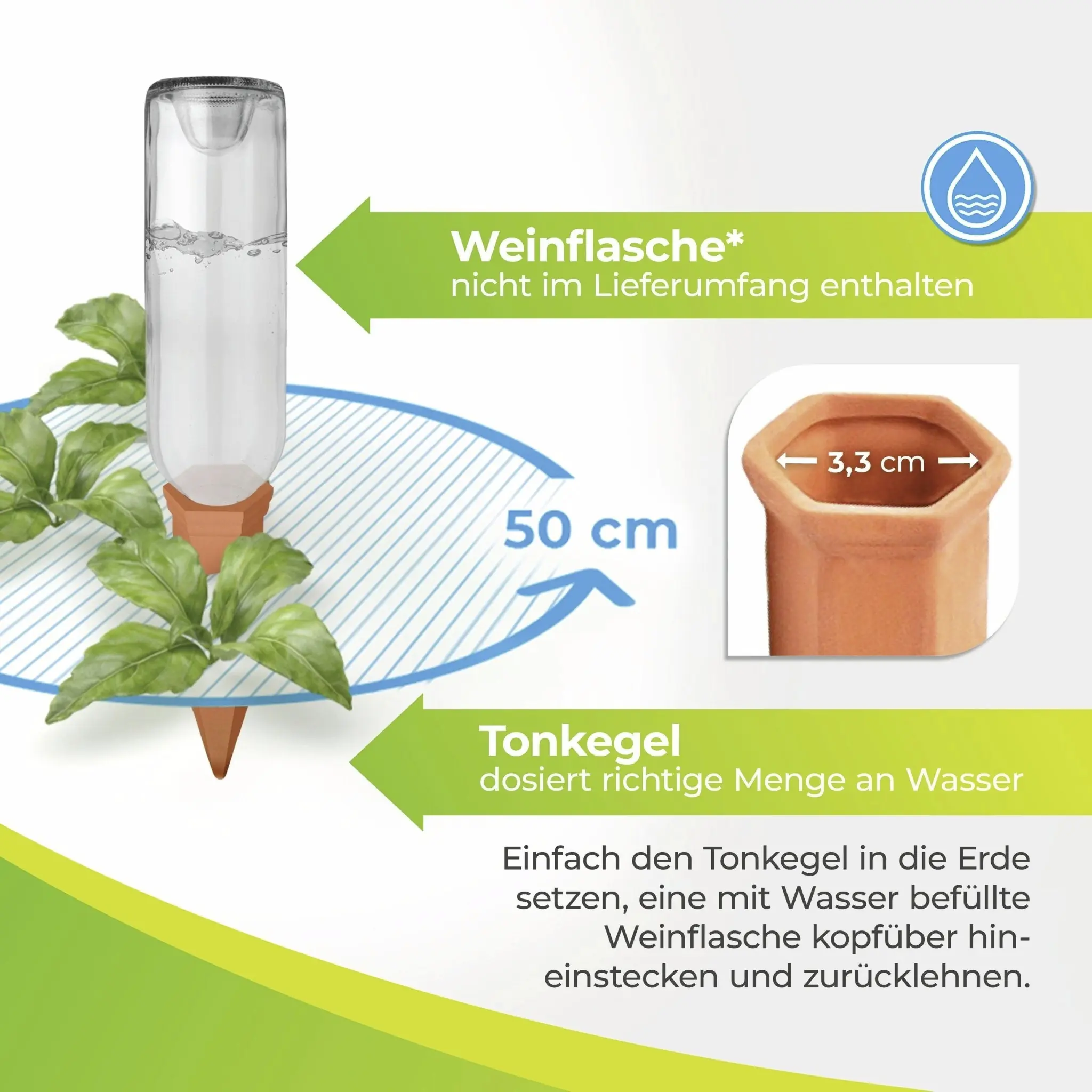 BioGreen Bewässerungskegel Hydro Wine für Wein- und PET-Flaschen 4 Stück