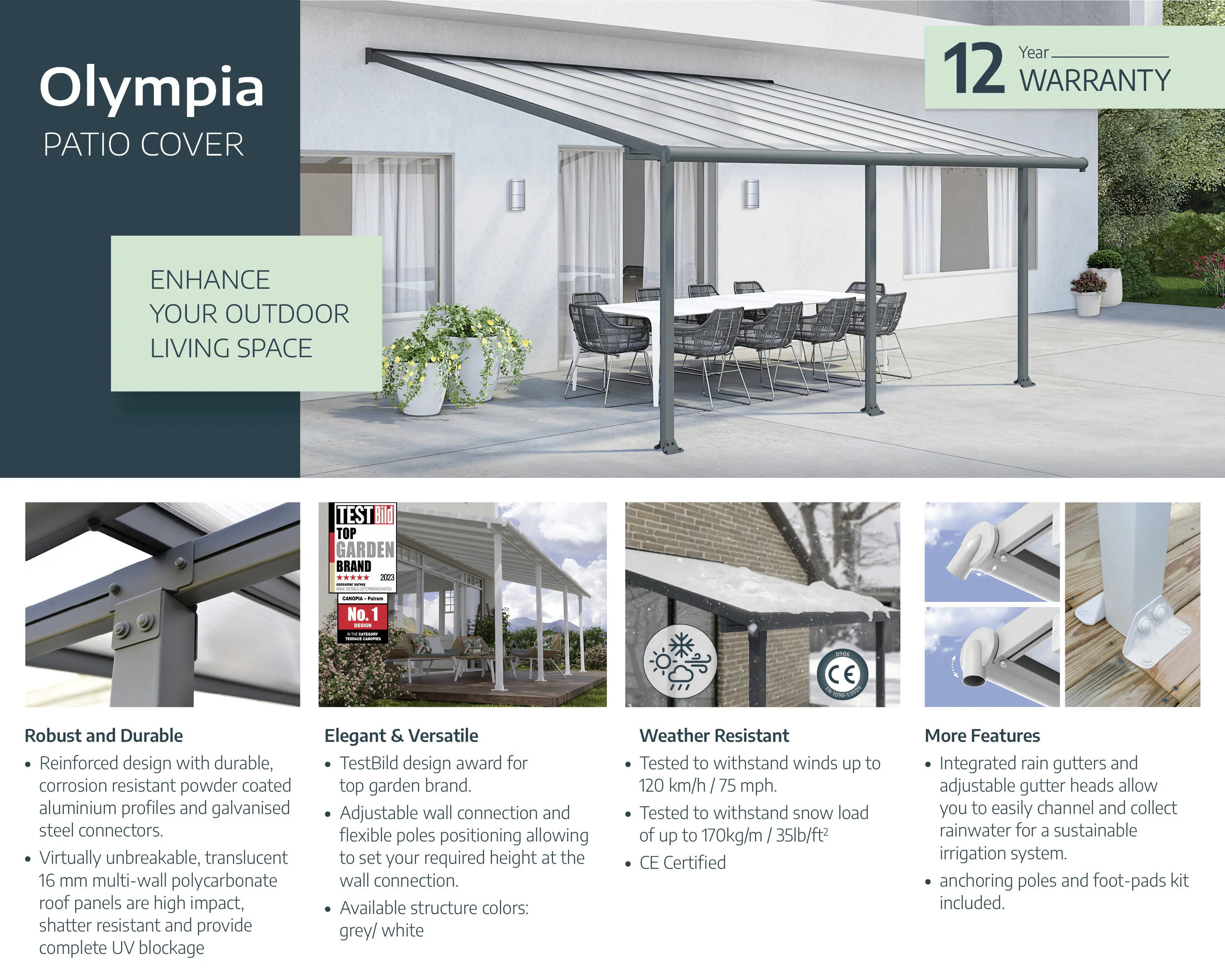 Canopia Terrassenüberdachung Olympia 3x9.8 weiß