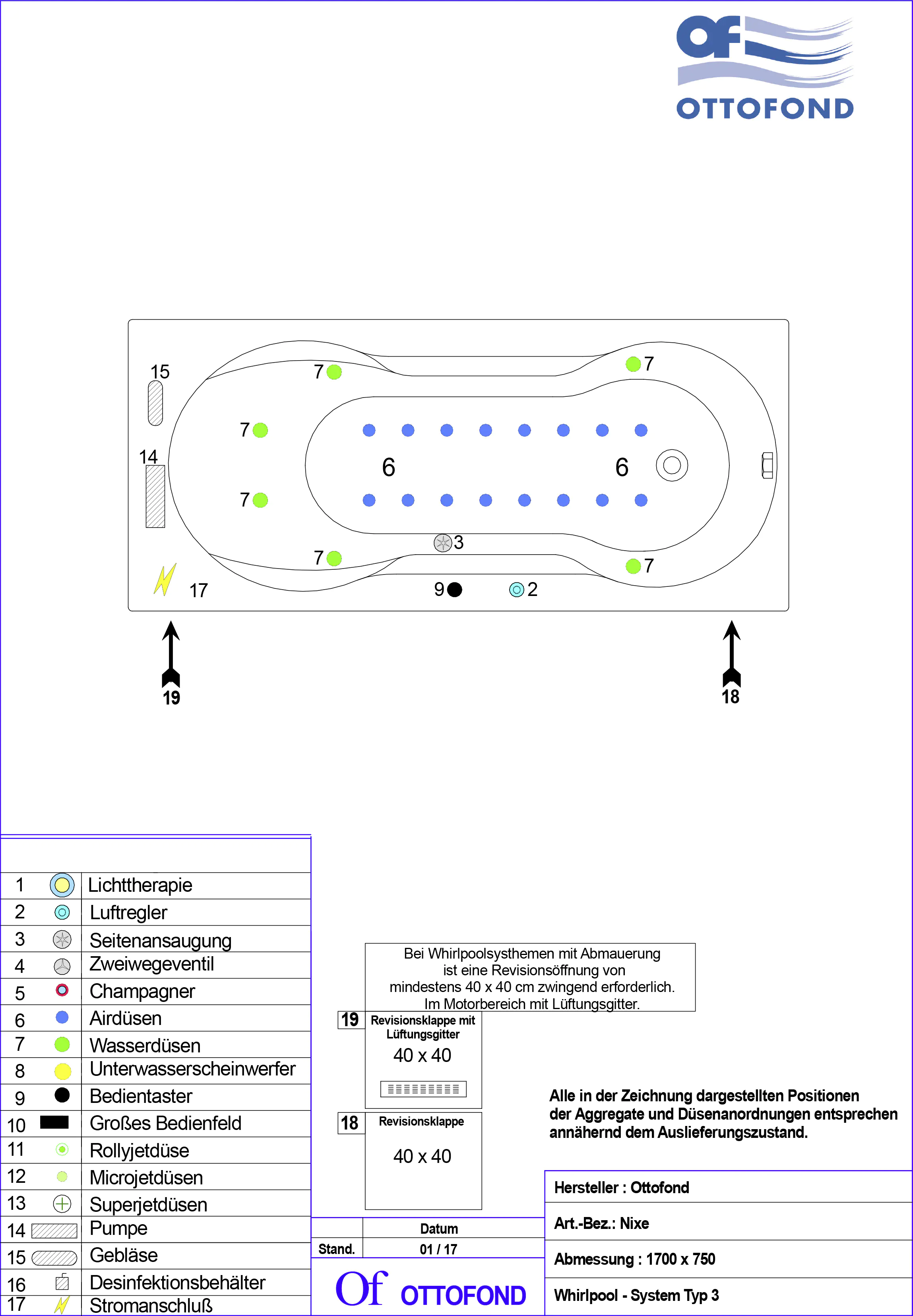 Ottofond Whirlpool-System Nerva 170 cm, Typ 3