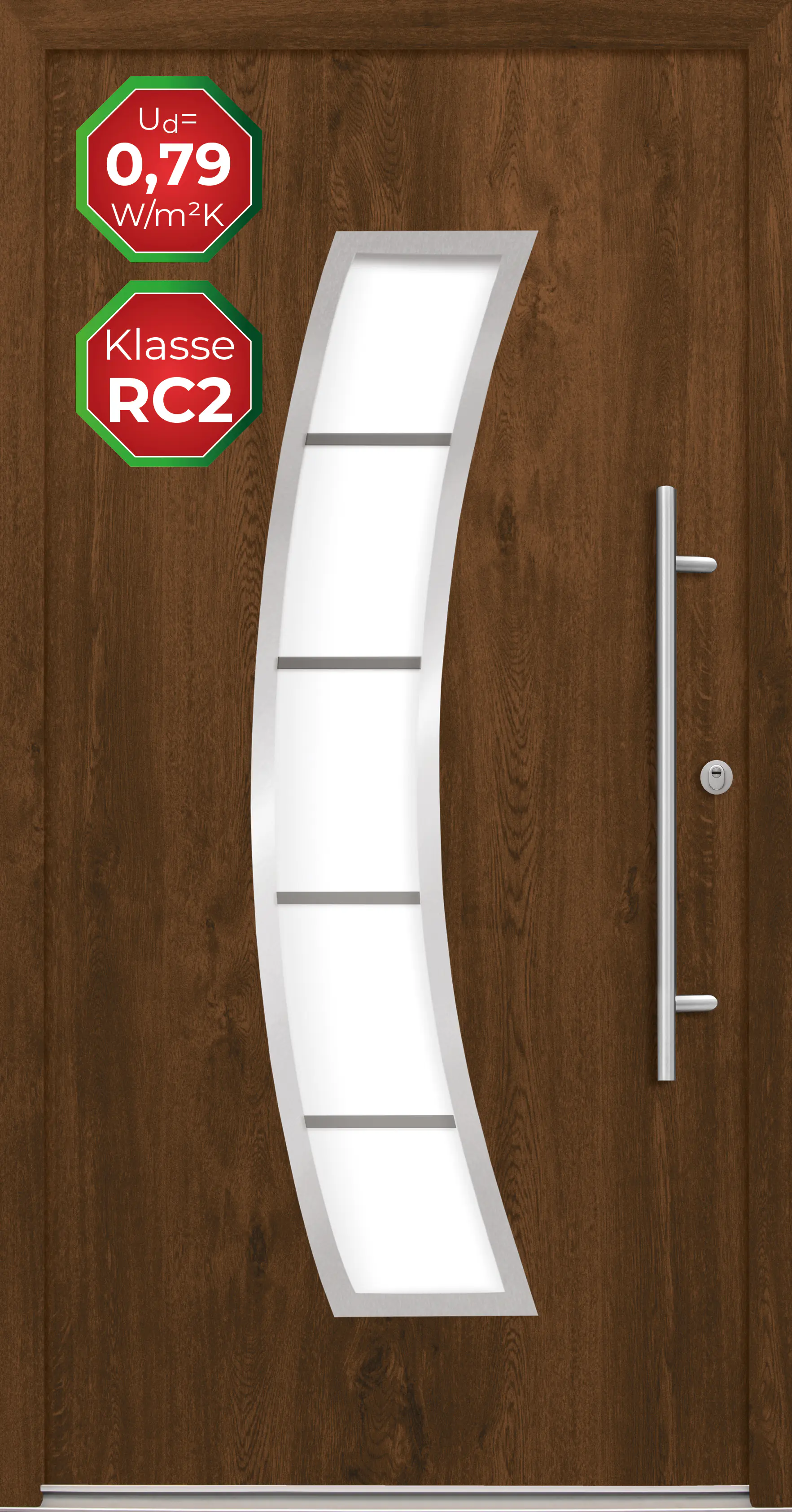 Splendoor Haustür Passivedoor Premium P14 RC2 Nussbaum DIN Rechts 110 x 210 cm