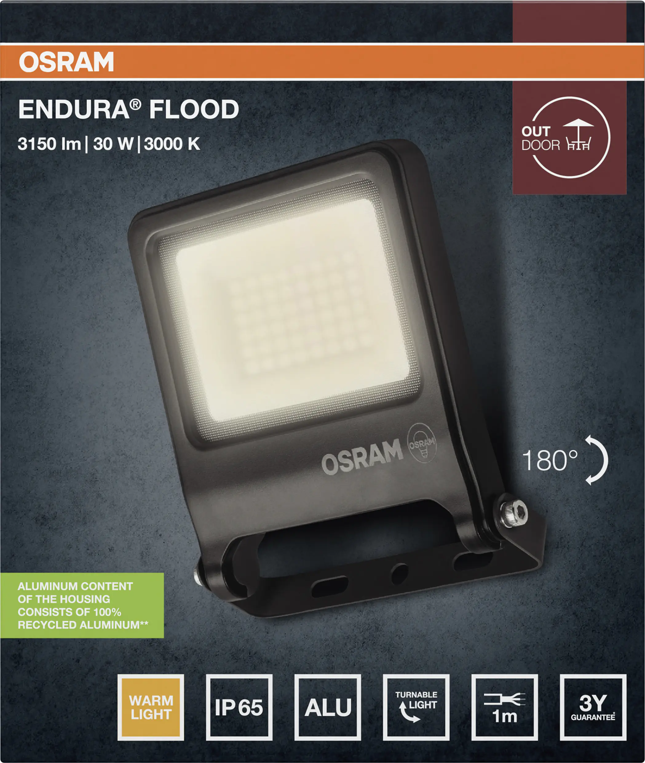 Osram Außenleuchte Endura Flood 30W PCR dunkelgrau warmweiß