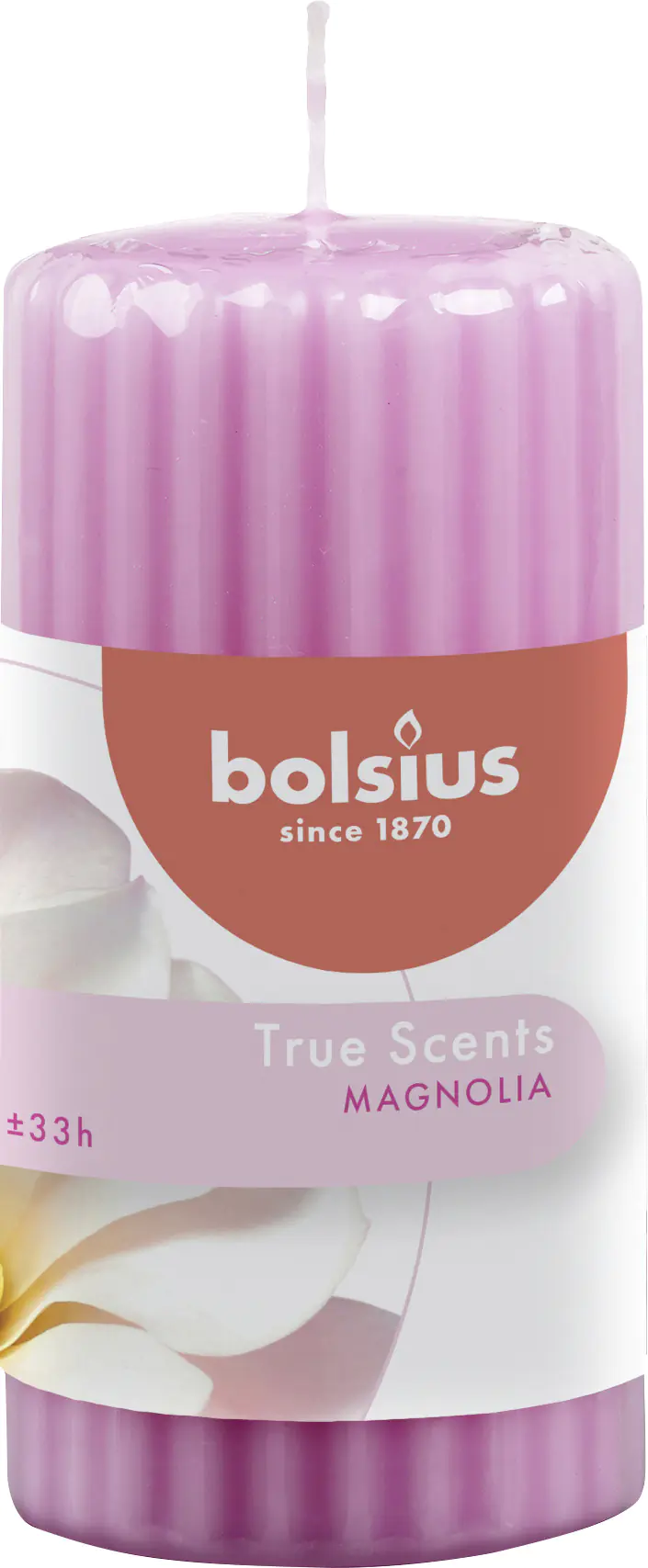 Bolsius True Scents Duft Stumpenkerze geriffelt Magnolie rosa, 12 cm