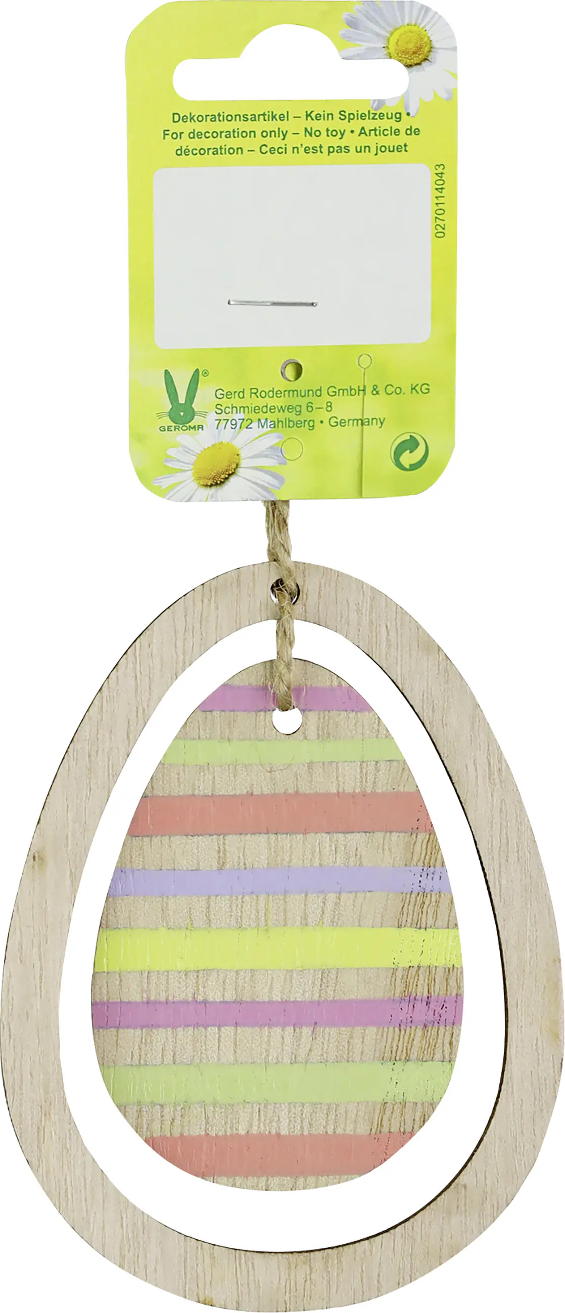 Dekohänger Osterei Holz 9,5 x 7,2 cm natur bunt gestreift