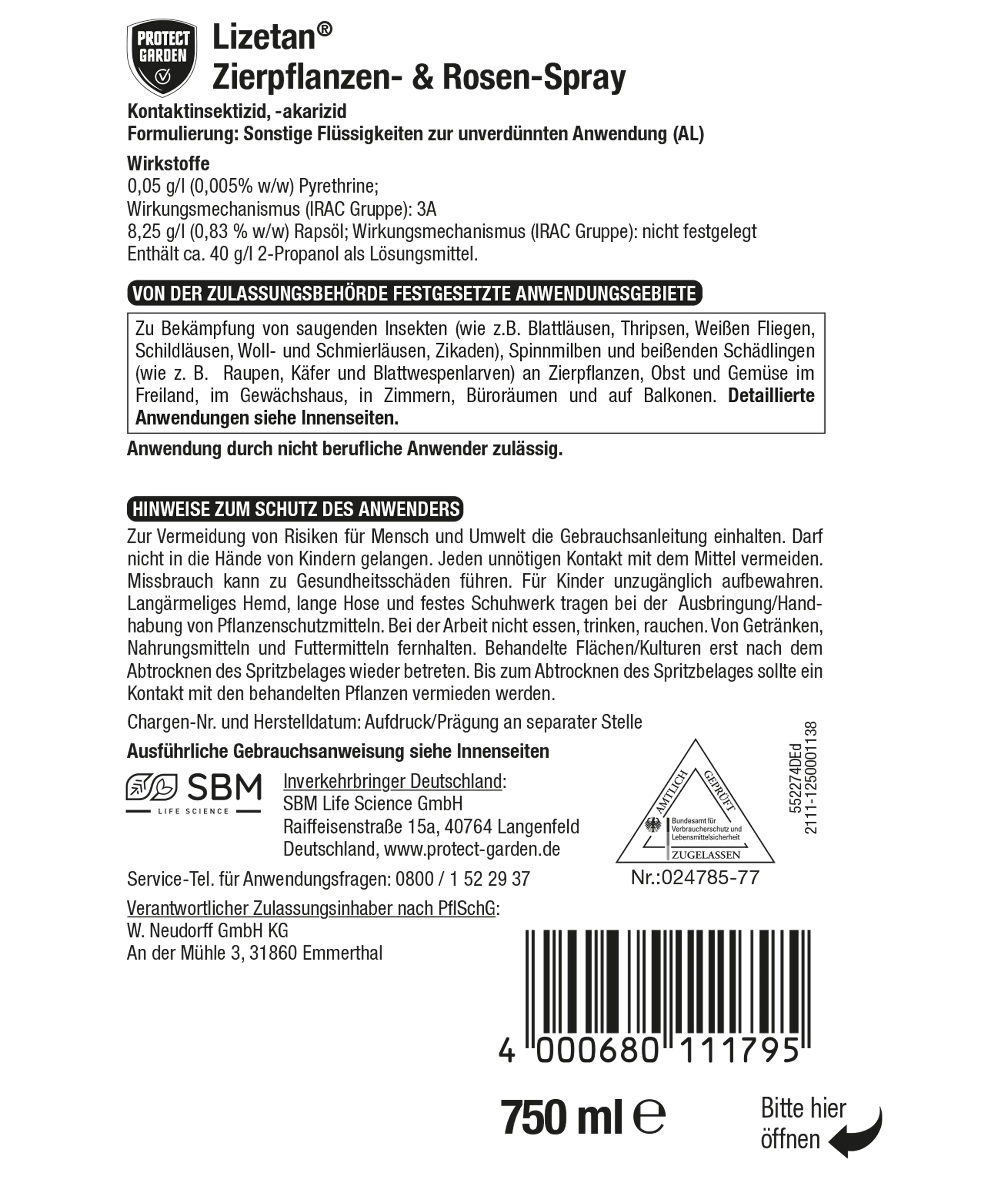 Protect Garden Lizetan Zierpflanzen- & Rosen-Spray AF 750 ml