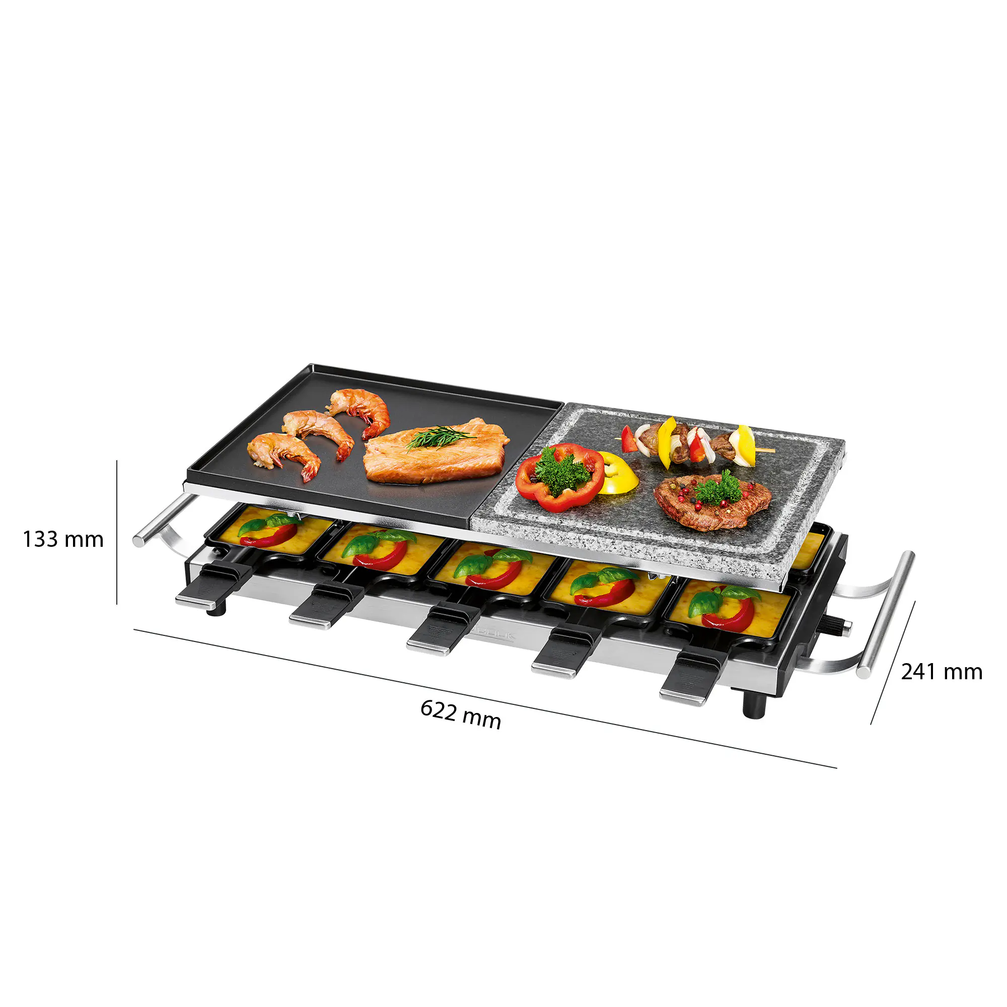 Proficook Raclette RG 1144 Guß/Steinplatte 10 Pfännchen 1700 Watt