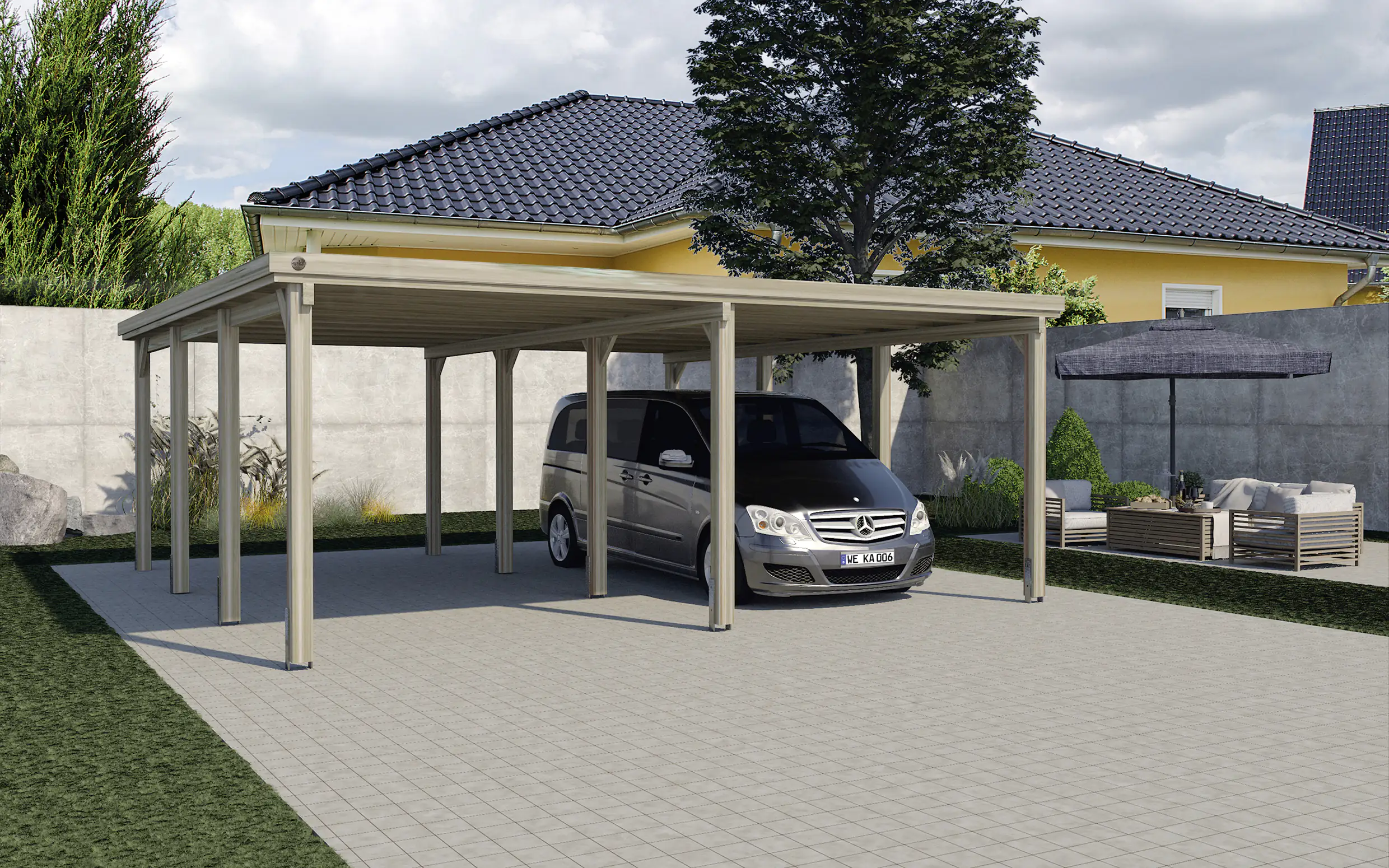 Weka Doppelcarport Eifel Gr.2 603 x 612 cm natur imprägniert mit Kunststoffdach